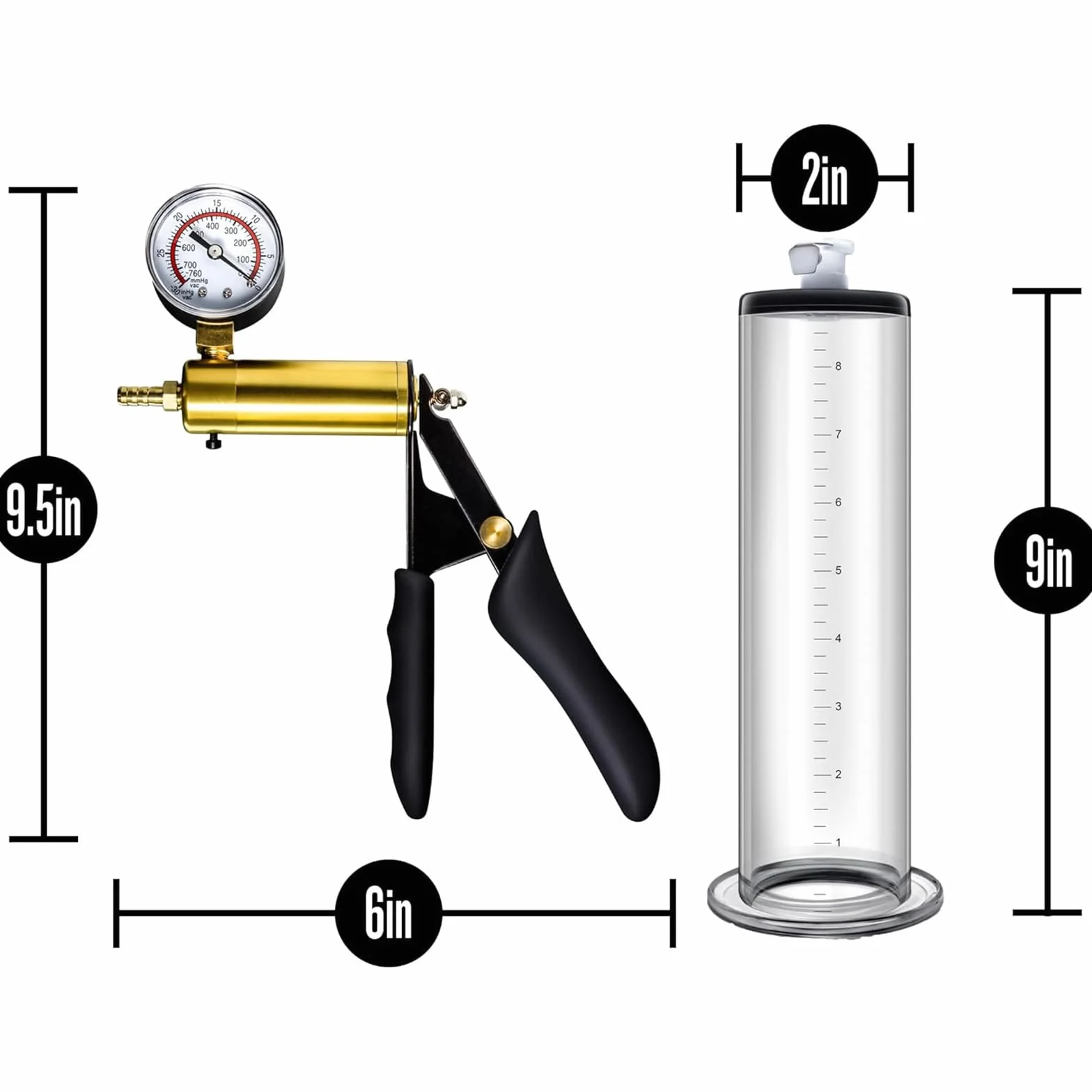 Pompa pene per ingrandimento manuale con manometro e impugnatura in metallo include 1 guaina per pene in silicone sex toys per uomo (5.1cm)
