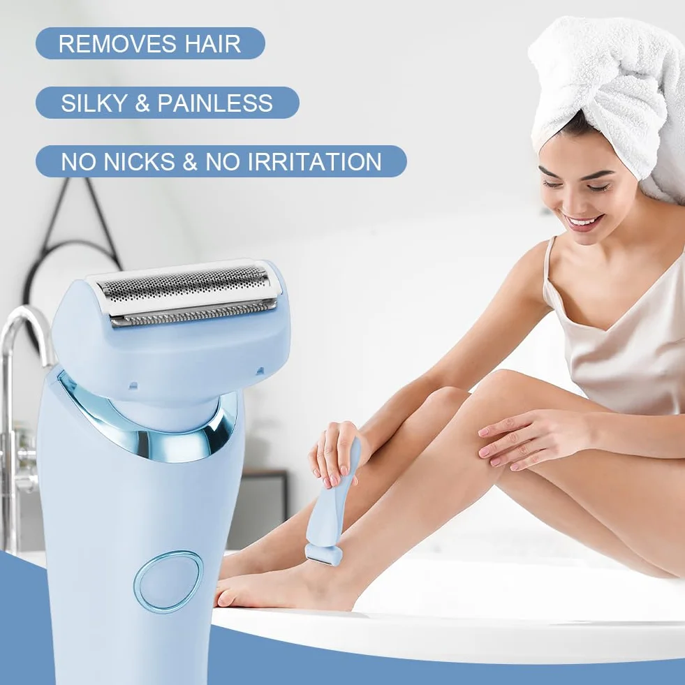 Rasoio Elettrico Donna Inguine, 2 in 1 IPX7 Rasoio Intimo ed Elettrico per Donne, Epilatore Viso Donna di Rimozione dei Peli per Bikini Ascelle Gambe Braccia E Viso, Ricaricabile Dry Wet