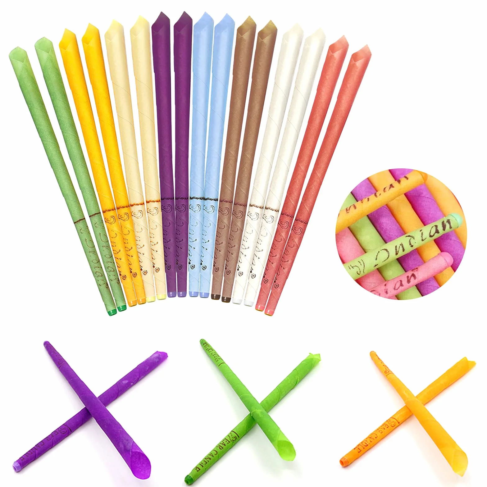 16 PCS Coni per orecchie, Candela di cera d'api, Candele Coniche Cave, Protezione per le orecchie con 6 gusci di candele (8 colori)