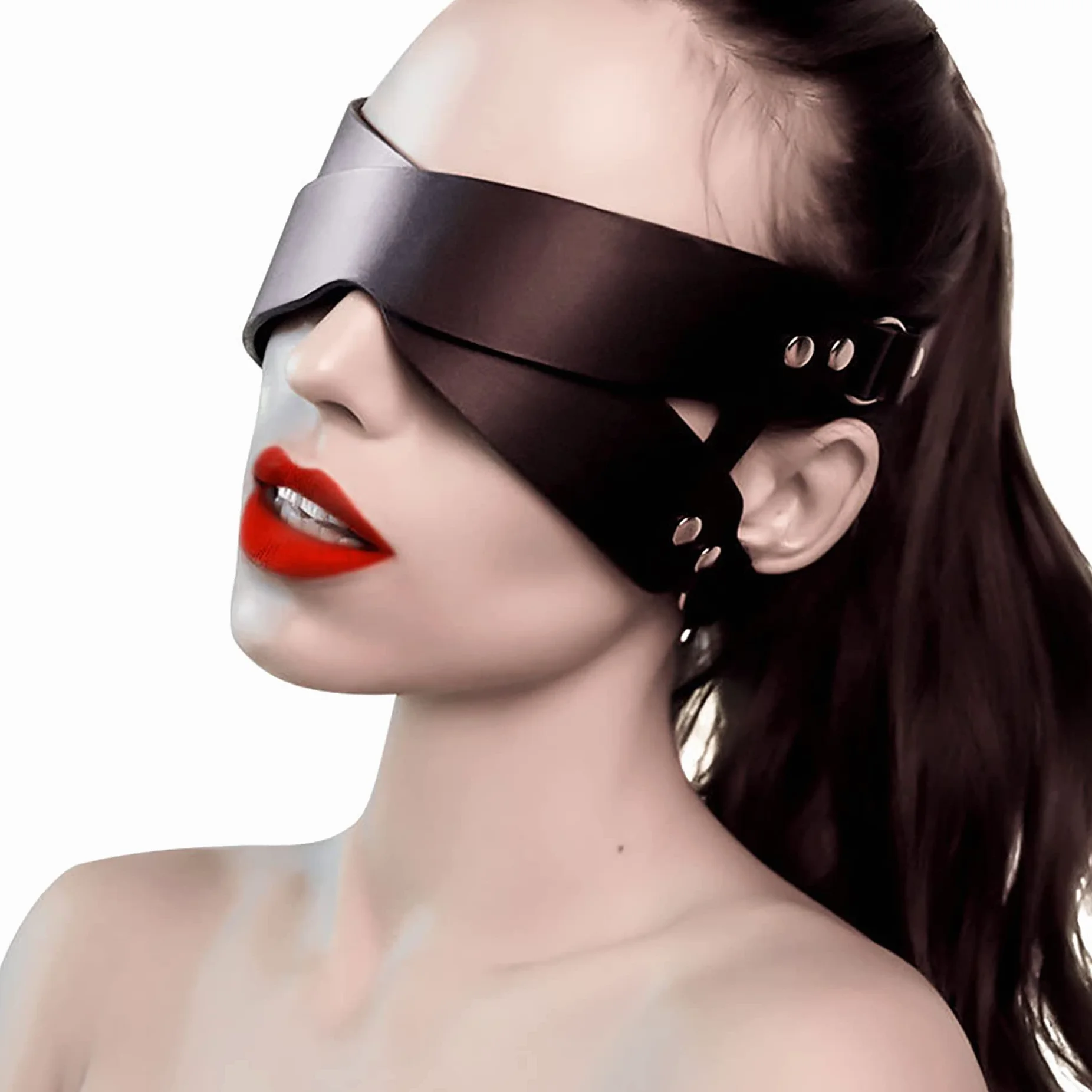Benda BDSM Maschera per Occhi in Pelle Nero Erotico Sexy per Festa Veneziana