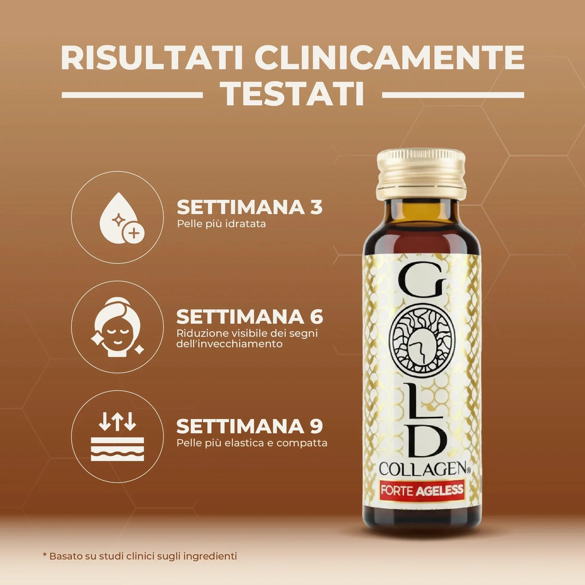 GOLD COLLAGEN Forte Ageless Collagene Integratore Antirughe Antiossidante con Biotina, Vitamina C, Acido Ialuronico, 10x50 ml