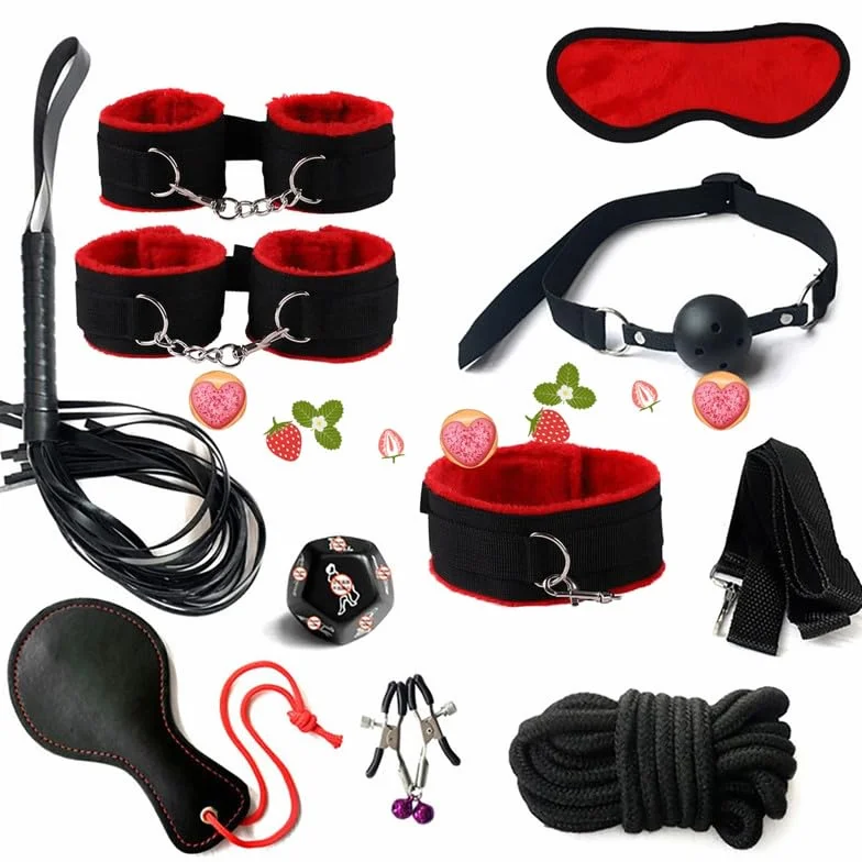 Set di 10 Pezzi con Racchetta in Pelle Indoor Sport in Nylon, Manette E Manette alla Caviglia, Regalo di Coppia - D12