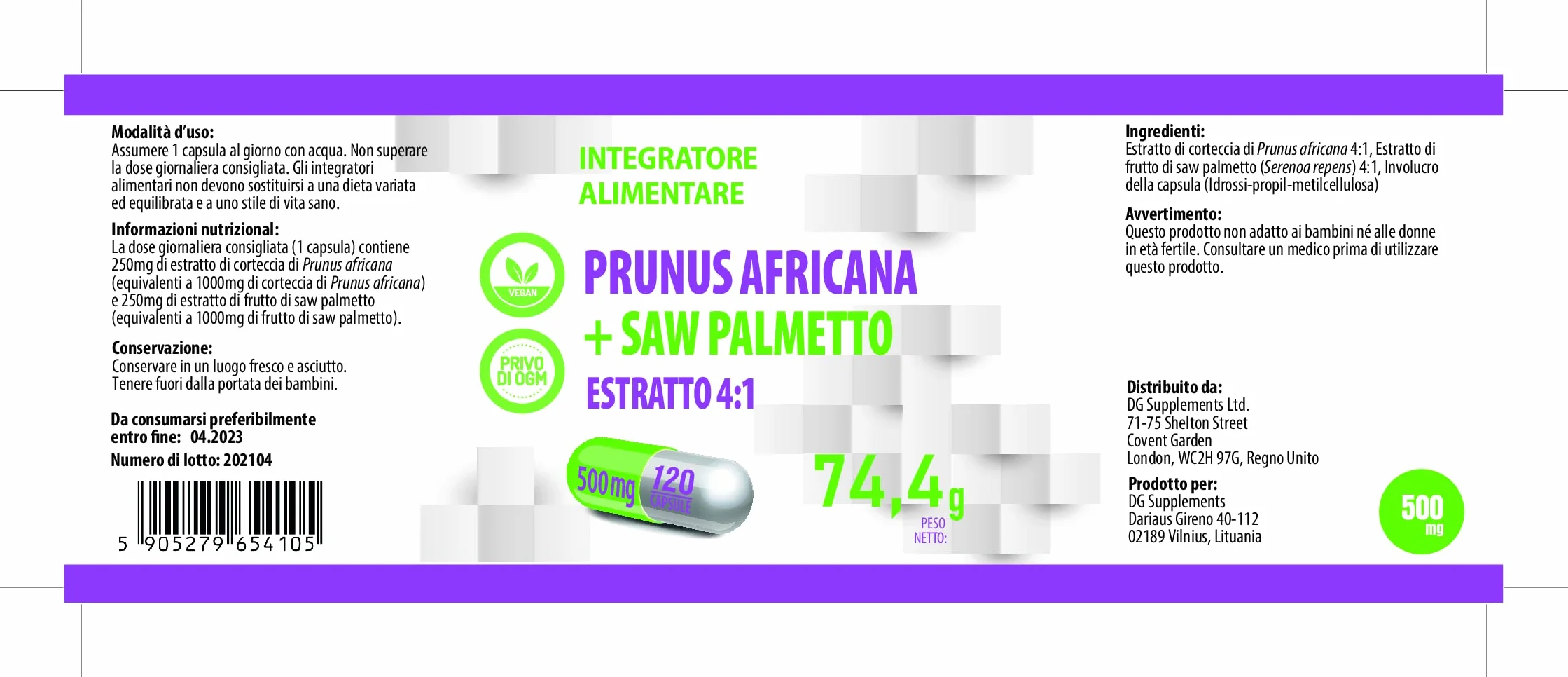 Hepatica Saw Palmetto Serenoa repens estratto 4:1 500 mg 120 capsule vegane