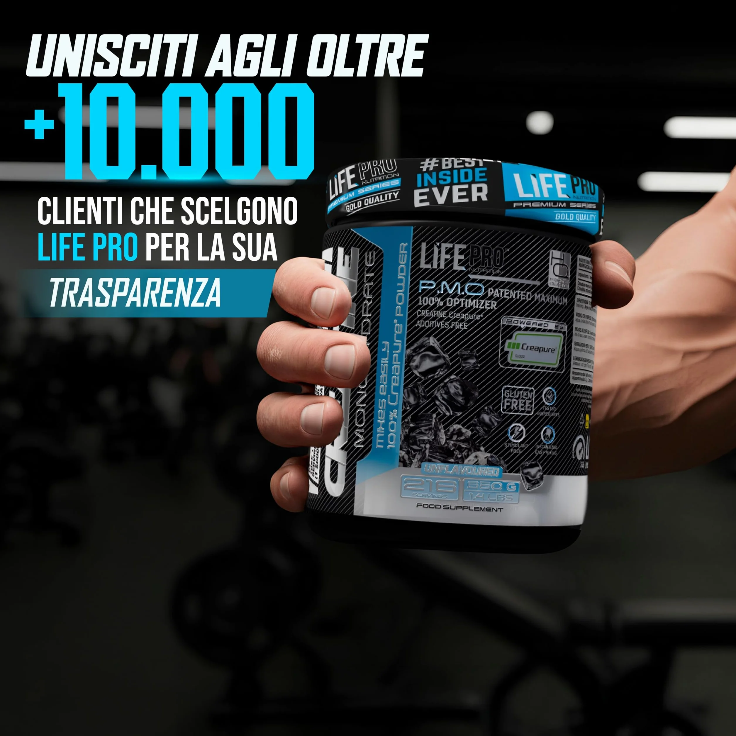 Life Pro Creatina Monoidrata Creapure® 650 G – Creatina Creapure Pura e Micronizzata – Gusto Neutro – Fino a 216 Dosi – Senza Glutine – Supporto alle Prestazioni in Palestra