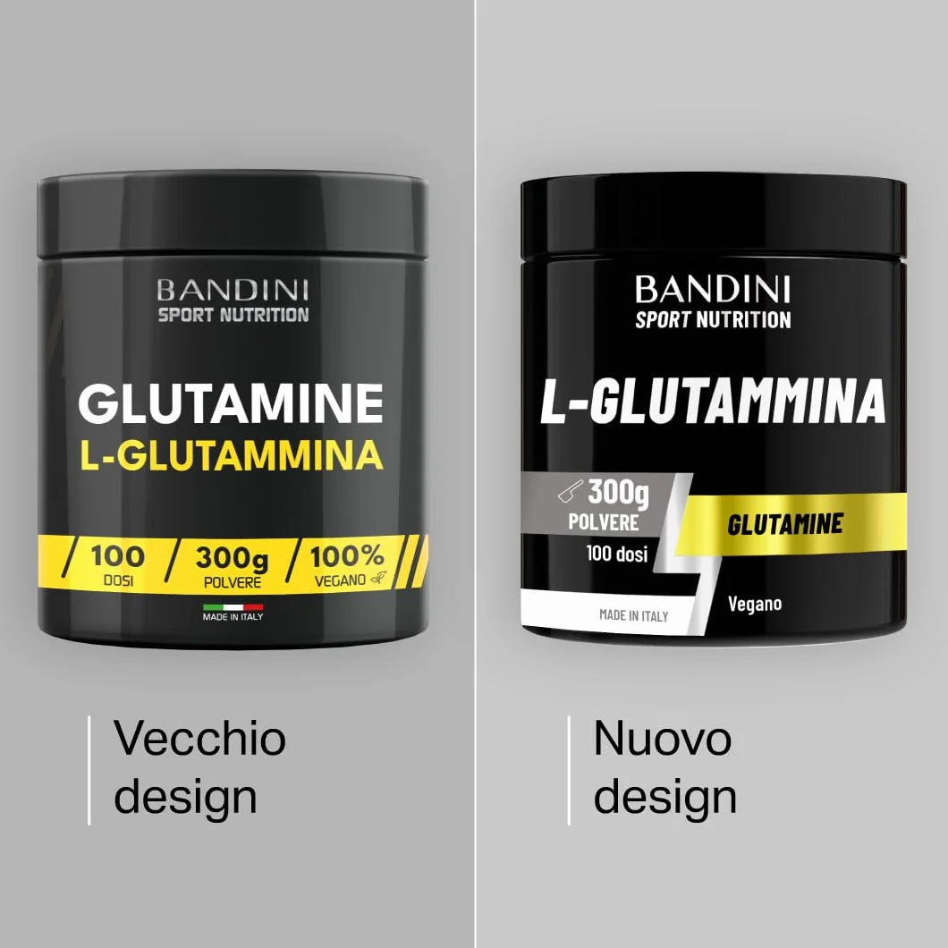 Bandini® L-Glutammina Pura in Polvere, Aminoacido utile per Esercizi Fisici ad Alta Intensità e per la Massa Muscolare, Glutammina 100% Vegan, Glutamine POWDER, Palestra e Sport, Confezione da 300g