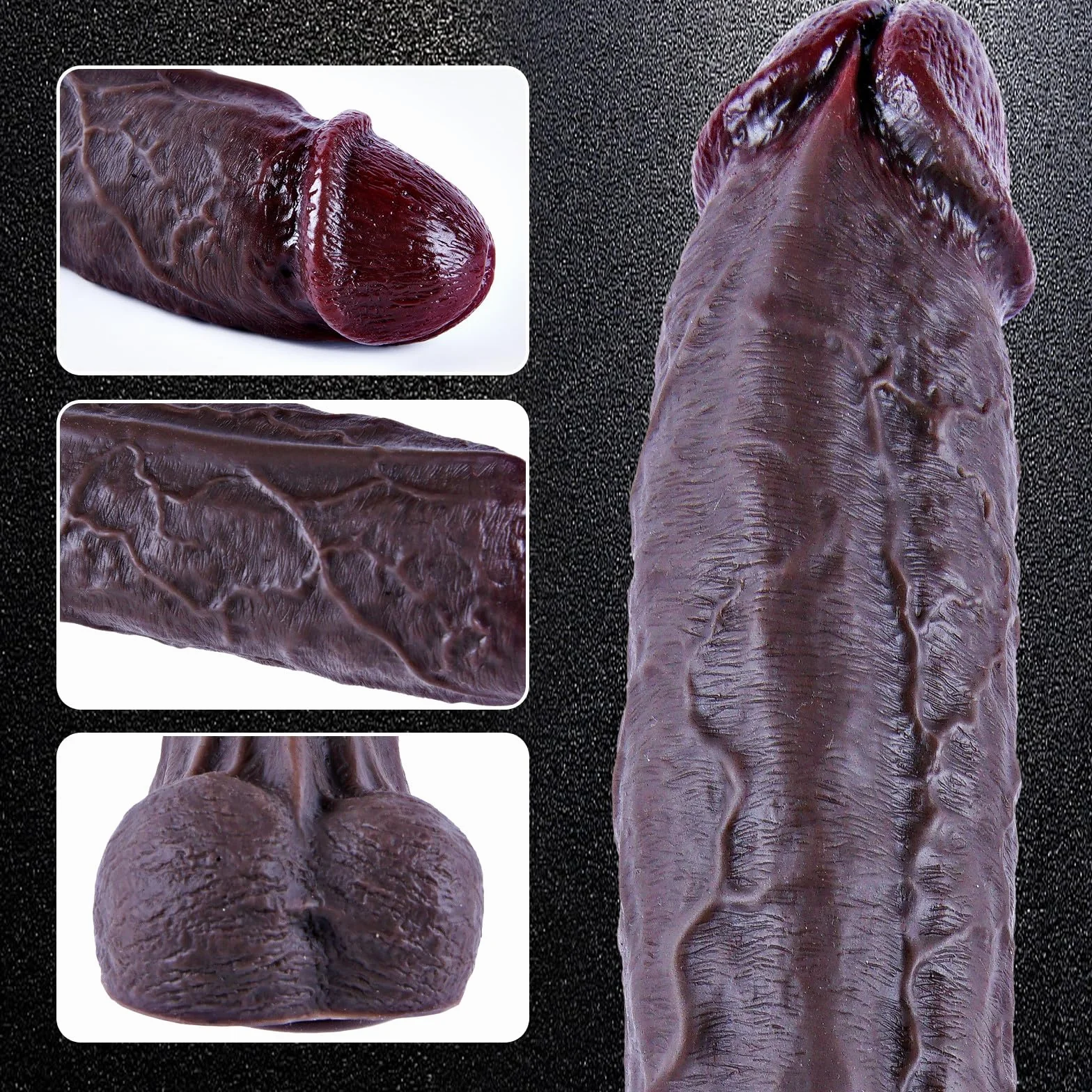 Dildo realistico gigante in silicone nero da 27,5 cm, dildo extra large e spesso con ventosa, pene lungo XXL, ottimo per la stimolazione del punto G e il gioco anale profondo, ottimo per le coppie gay
