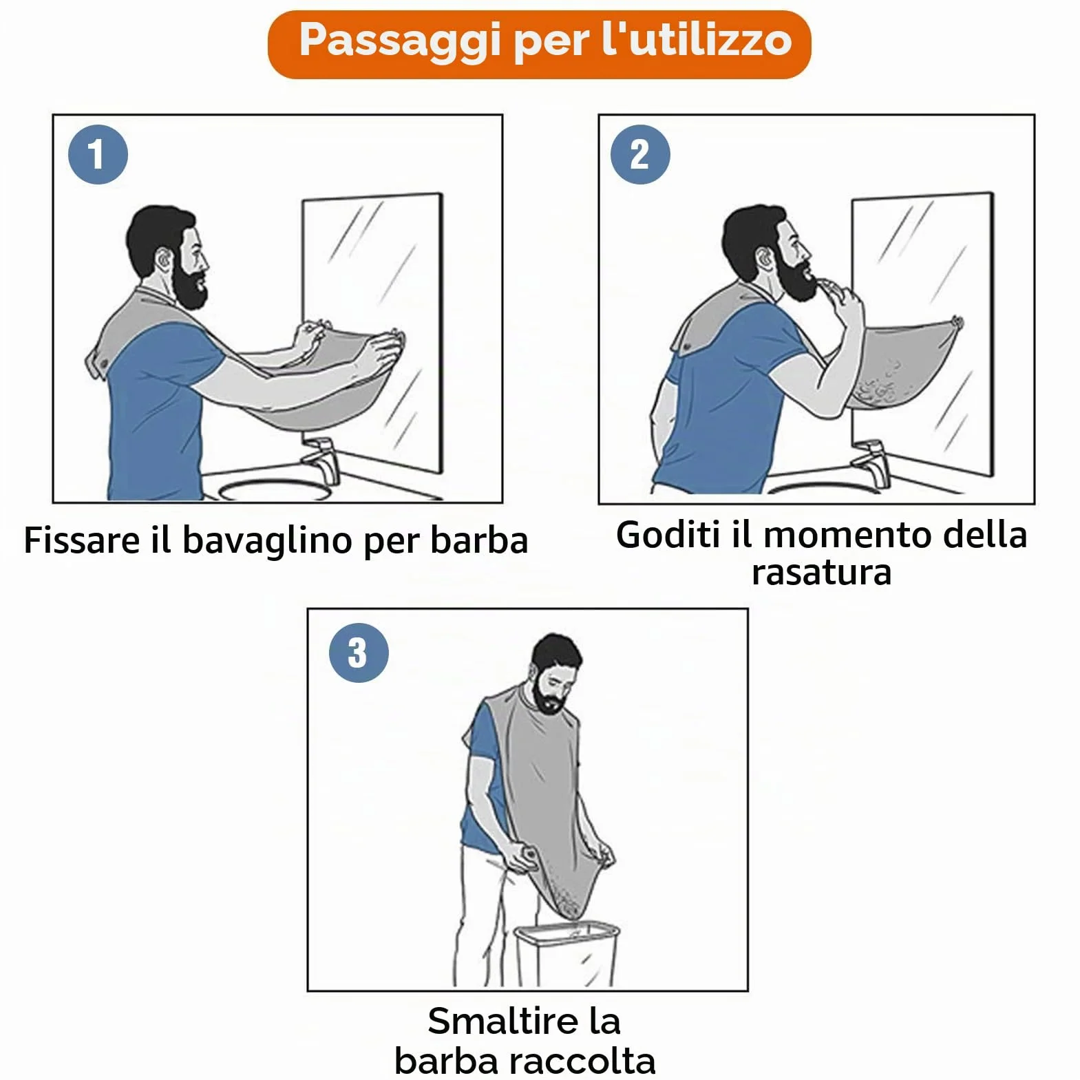 Leaflai Grembiule da Barba, Impermeabile Telo per Barba, Cattura Barba e Capelli, Antiaderente, Con 3 Ventose, Regalo per Uomini