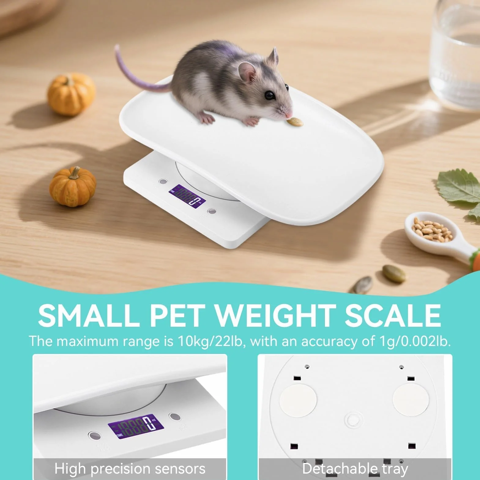 Agatige Bilancia Digitale per Animali, pesa Neonati con Funzione Tara e Hold, Vassoio Rimovibile, Portatile per Cani e Gatti