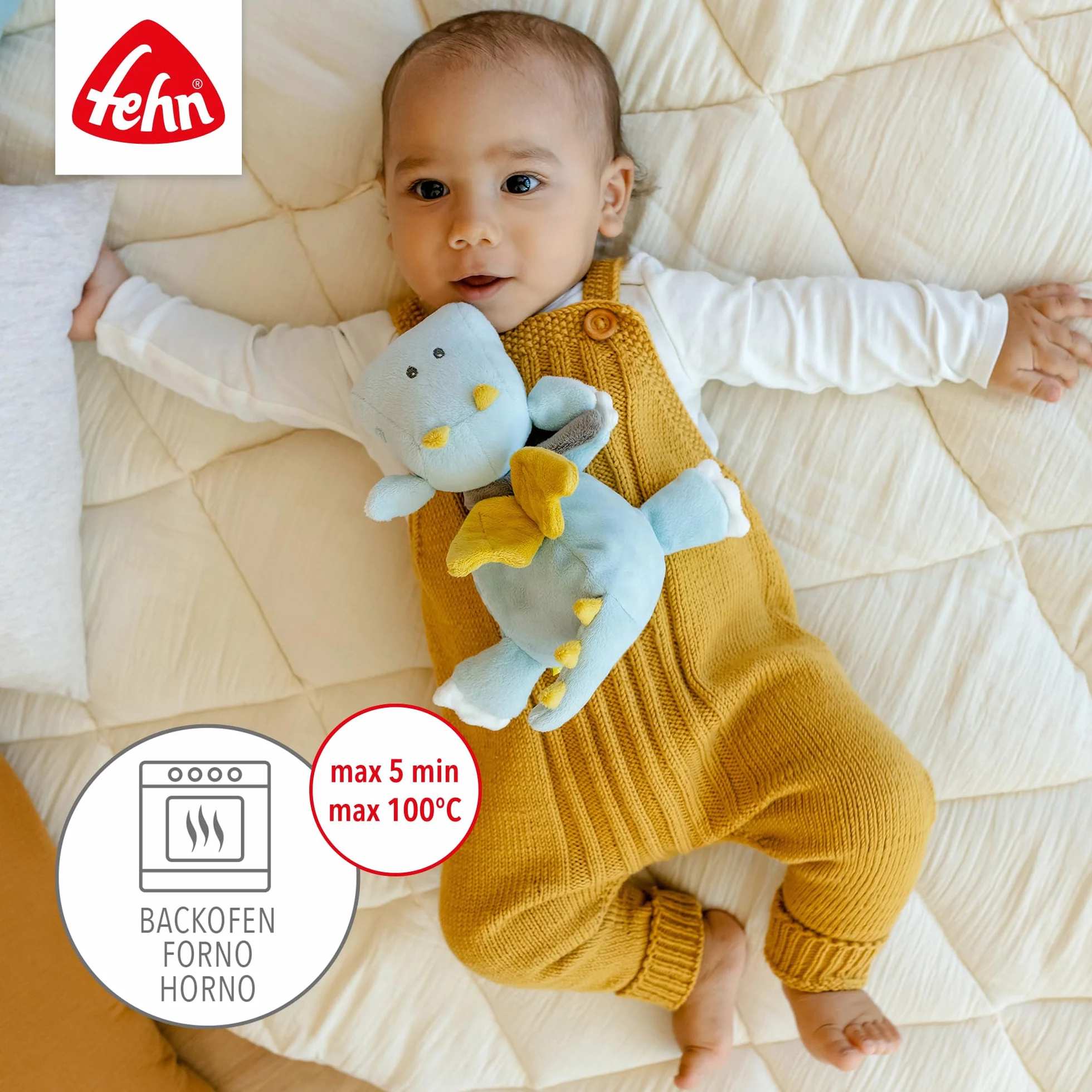 Fehn animale termico drago - Cuscino con semi d'uva in un grazioso peluche a forma di drago - Cuscino termico per il relax di neonati e bambini piccoli a partire da 0+ mesi