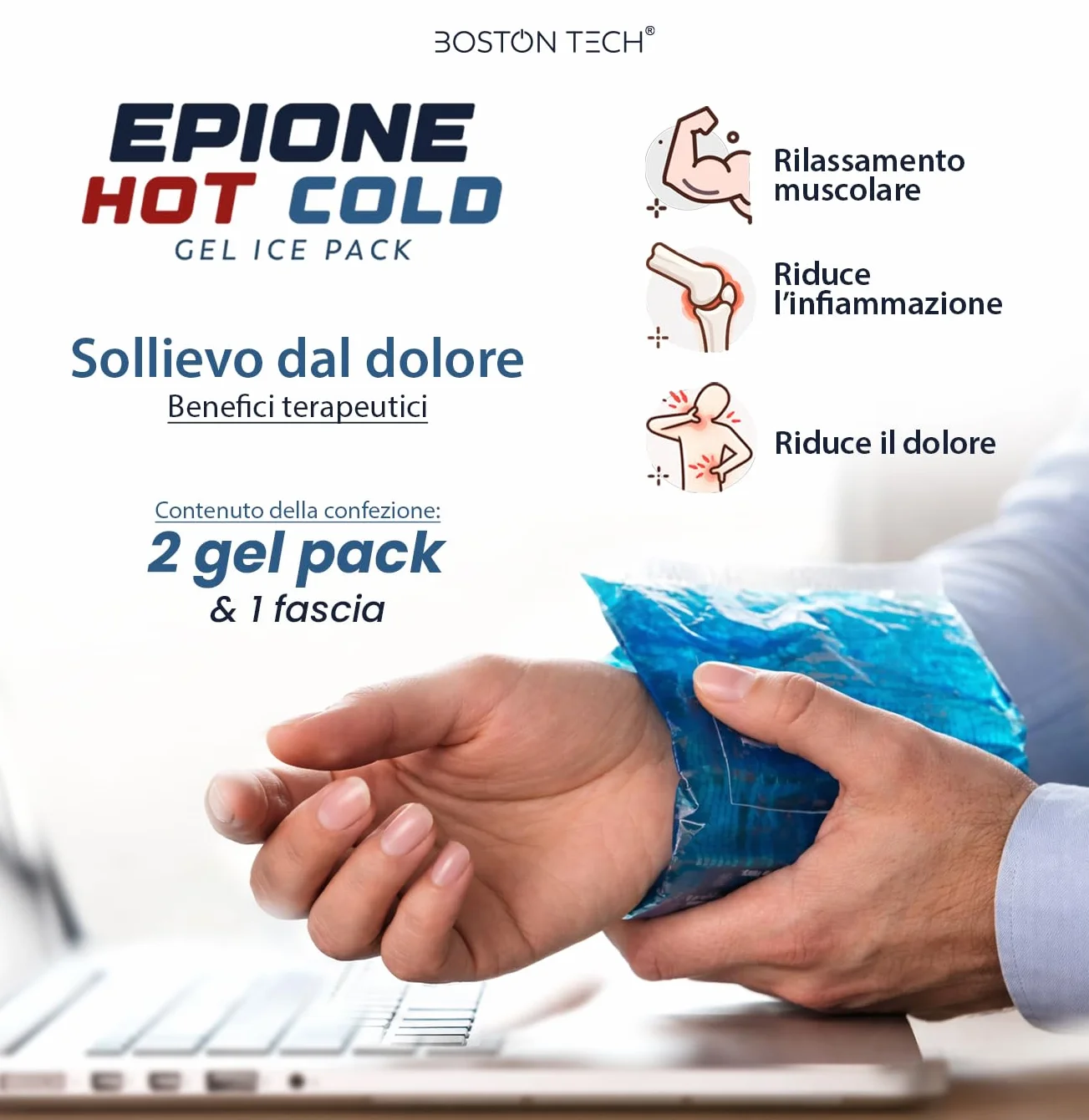 Boston Tech REMEDY Borsa gel caldo e freddo riutilizzabile con fascia di compressione 2 gel + 1 custodia