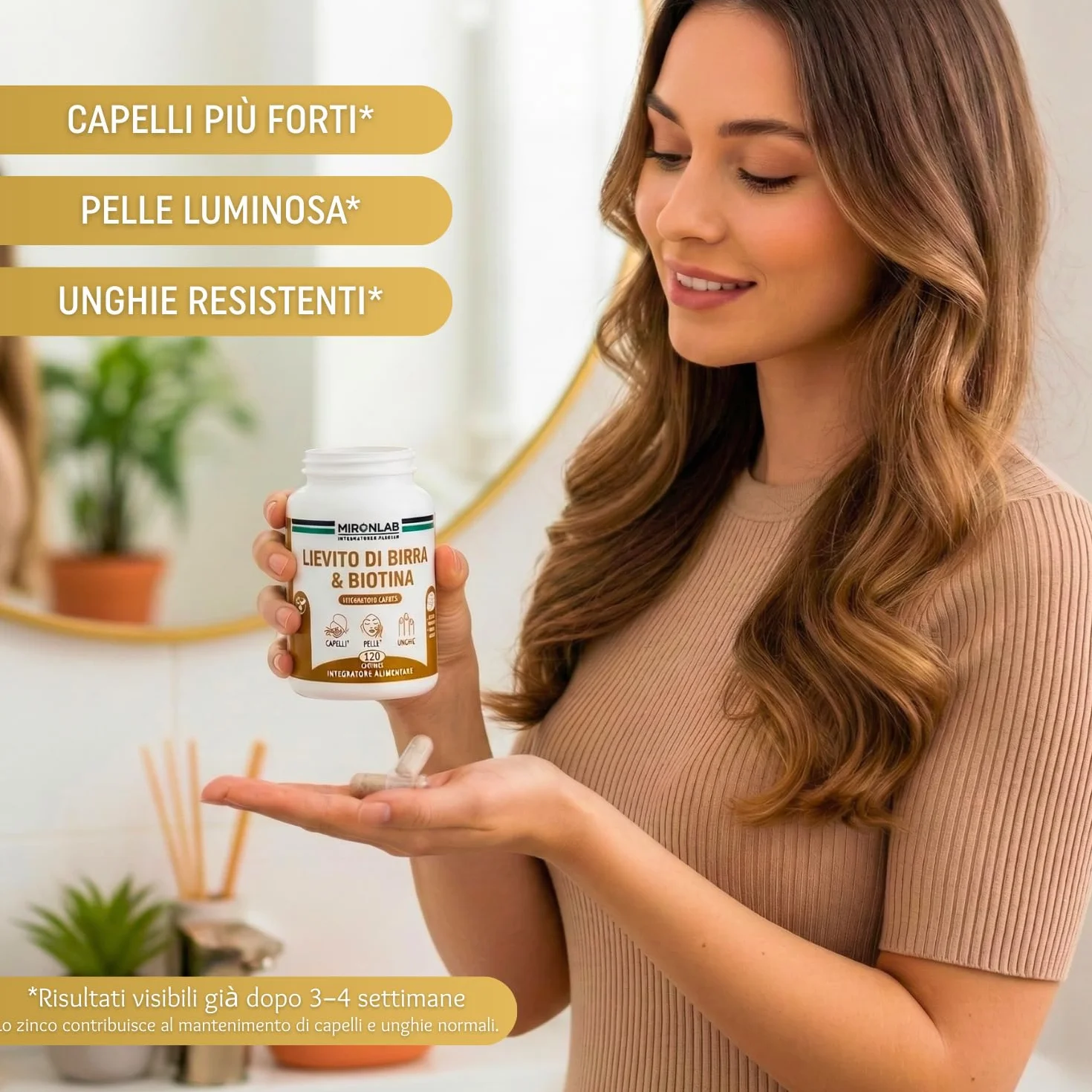 MIRONLAB Lievito di Birra Alto Dosaggio 1640mg Integratore Crescita Capelli Pelle Unghie 120 Capsule