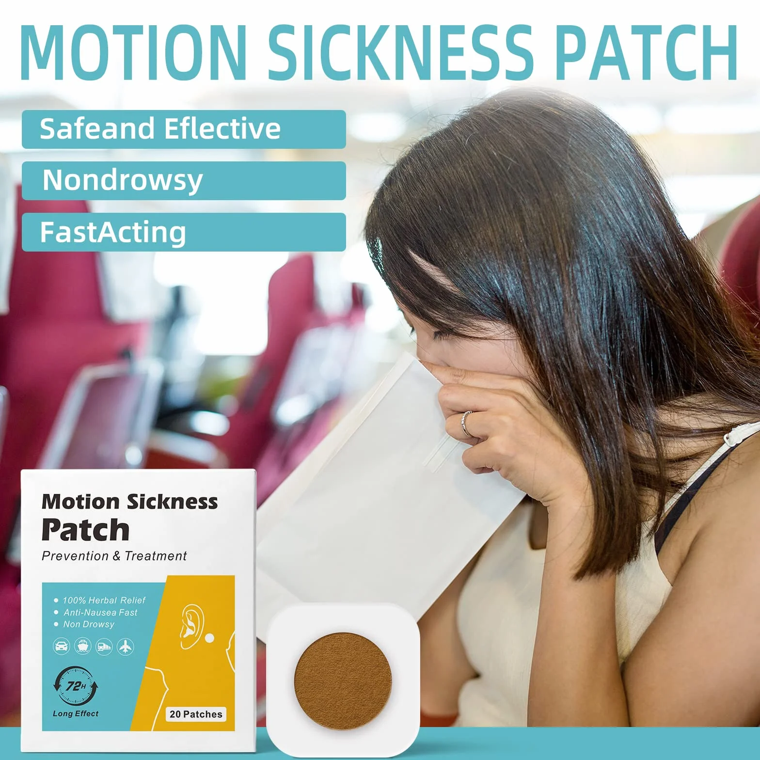 Patch per cinetosi anti nausea 20 conteggi azione rapida