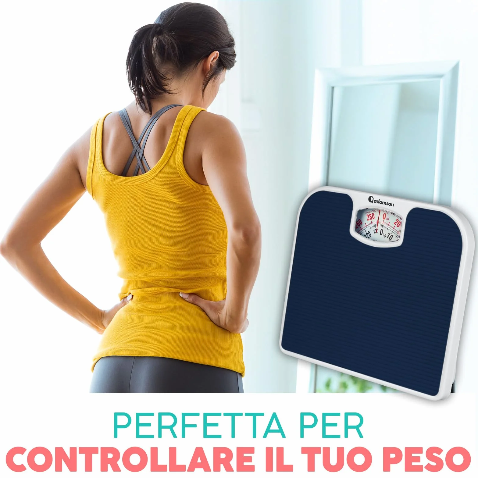 Adamson A21 Bilancia Pesapersone Meccanica - Fino a 136 KG - Superficie in Gomma Antiscivolo - Bilancia Pesapersone Analogica - Bilancia Analogica con 20 Anni DI Garanzia - Blu