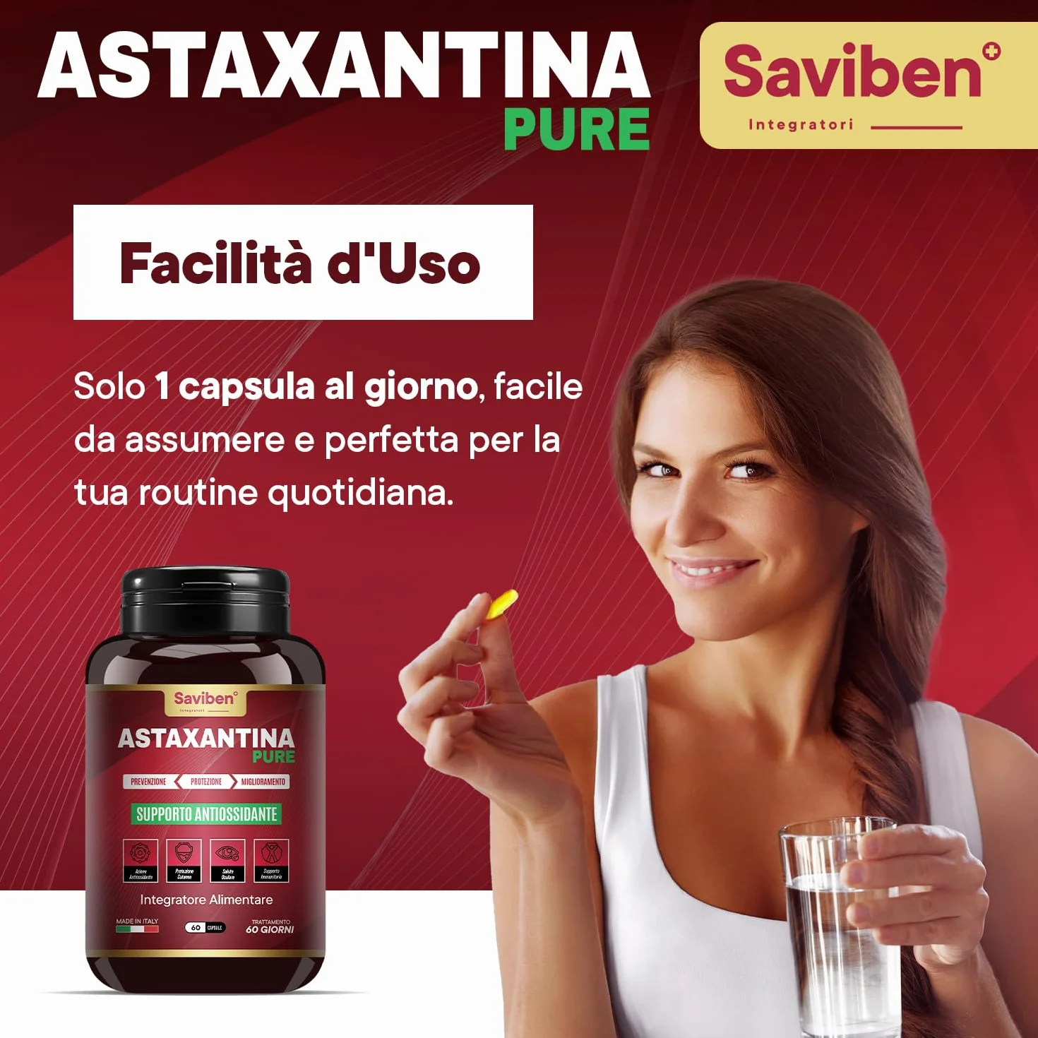 Astaxantina 8mg Capsule Antiossidante Naturale per Occhi Pelle Articolazioni Difese Immunitarie