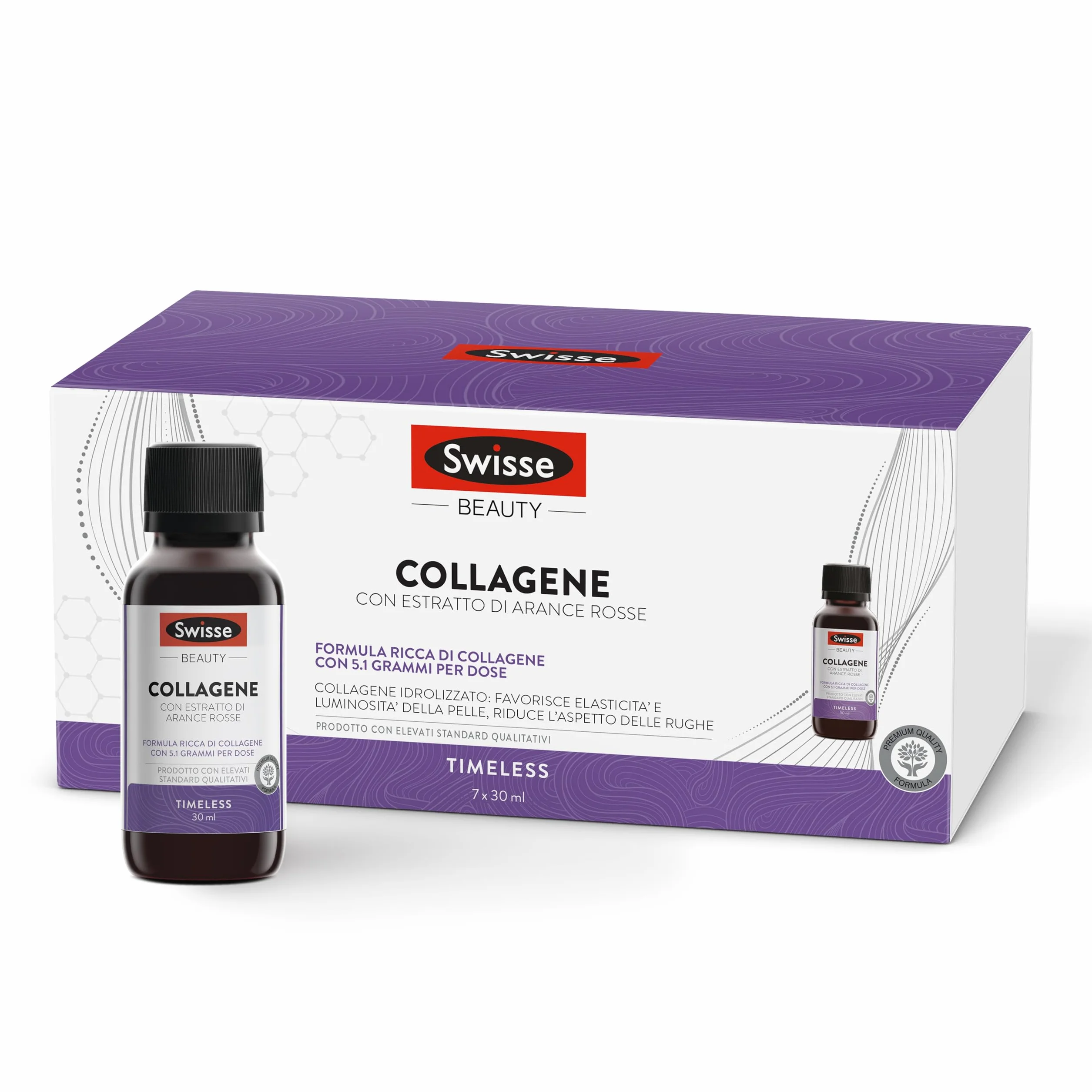SWISSE Collagene Integratore Liquido - Collagene Idrolizzato da Bere Donna e Uomo con Arance Rosse, 7 x 30 ml Made in Italy