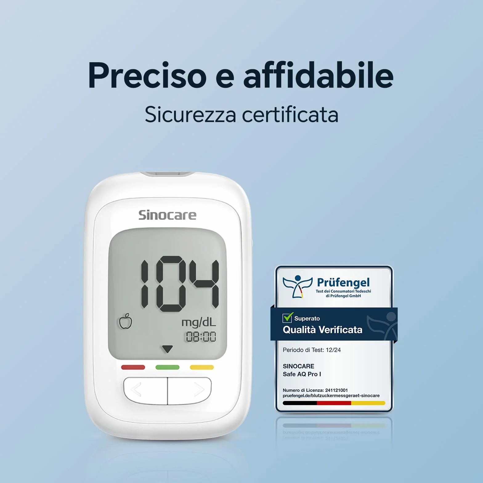 Sinocare Misuratore Glicemia, Glucometro con 100 Strisce e 100 Lancette, Elettrodo d'argento