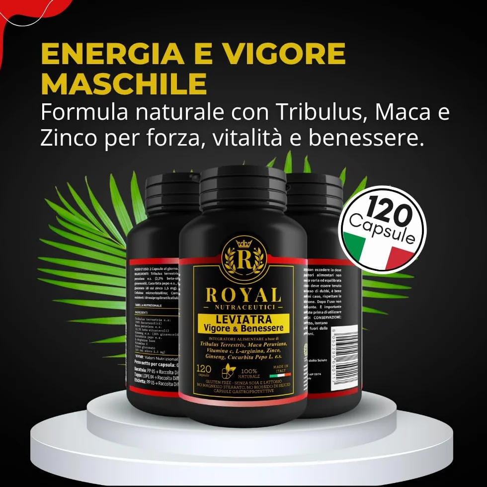 Royal Nutraceutici Integratore Prostata Uomo Tribulus Terrestris Maca Peruviana Vitamina C Zinco 120 Capsule