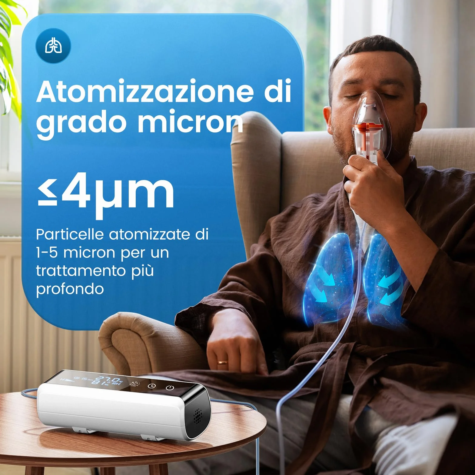Aerosol per Bambini Adulti LED Intelligente Regolabile Macchina Aerosol con Timer Ultrasuoni Boccaglio 2 Mascherine Tosse Asma