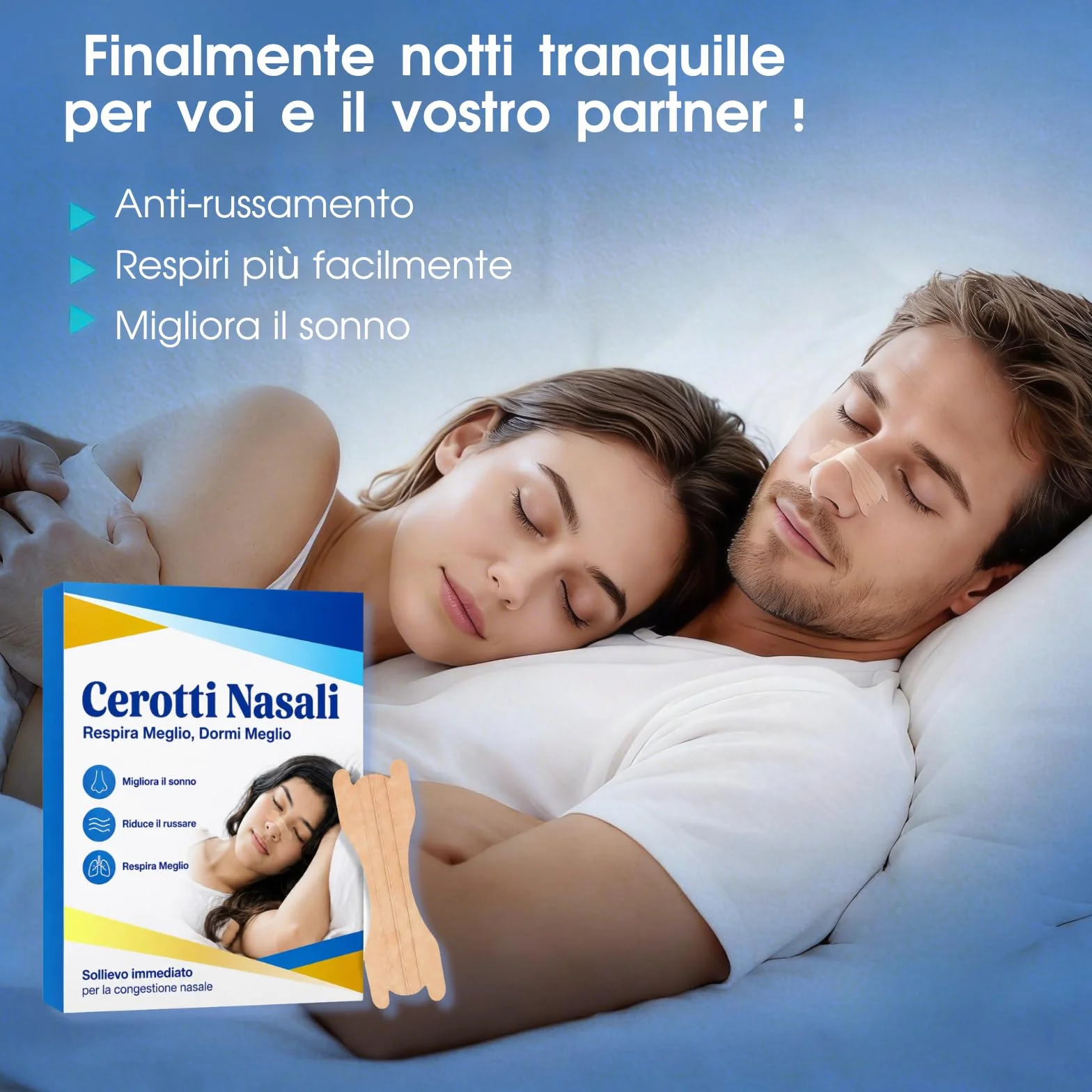 Cerotti Nasali Antirussamento 50 Strisce, Cerotti per Non Russare, Cerotti Naso