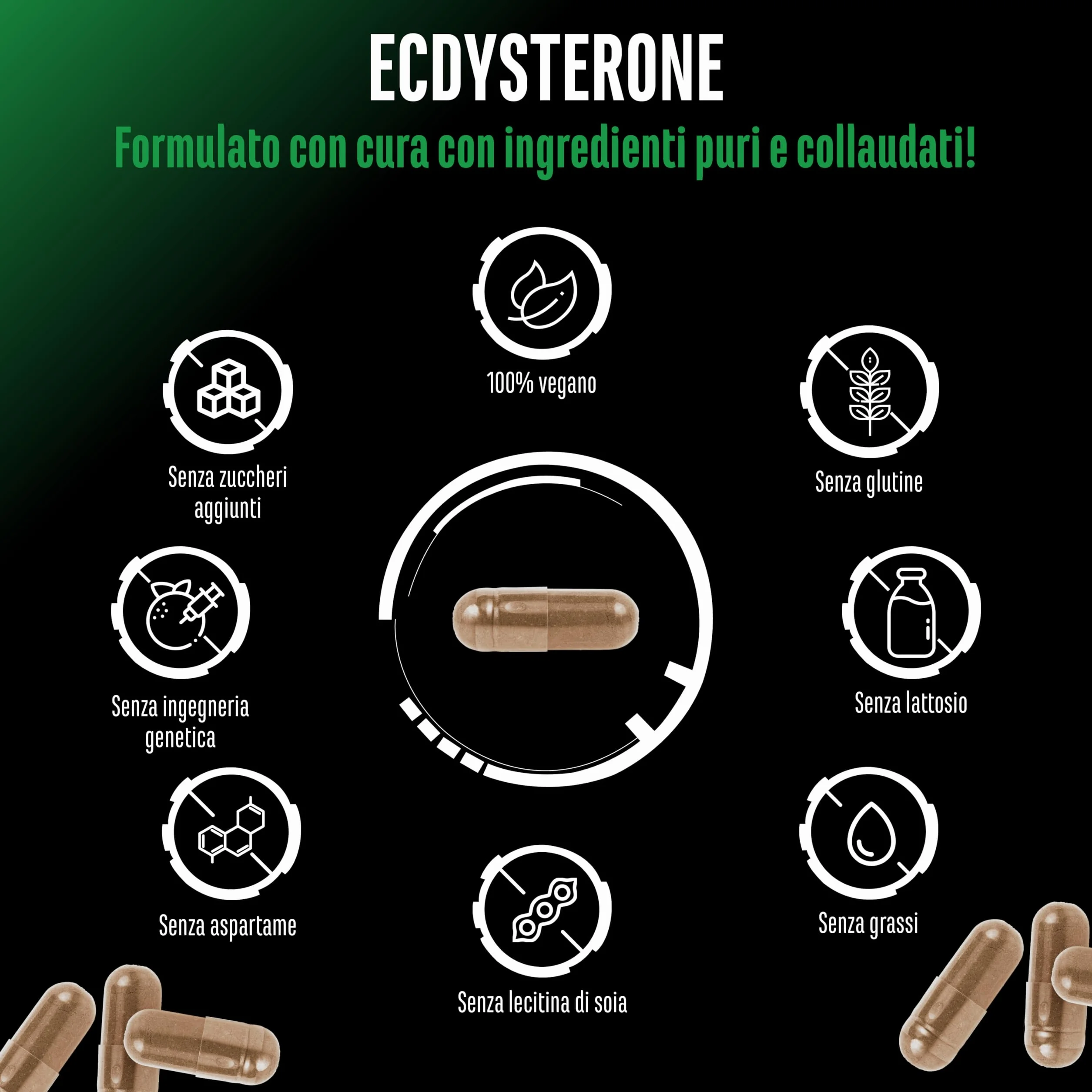 Complesso di ecdisterone - 760 mg per capsula – Con 90% beta-ecdisterone, L-leucina e piperina – Ad alto dosaggio & qualità premium - 60 capsule vegane