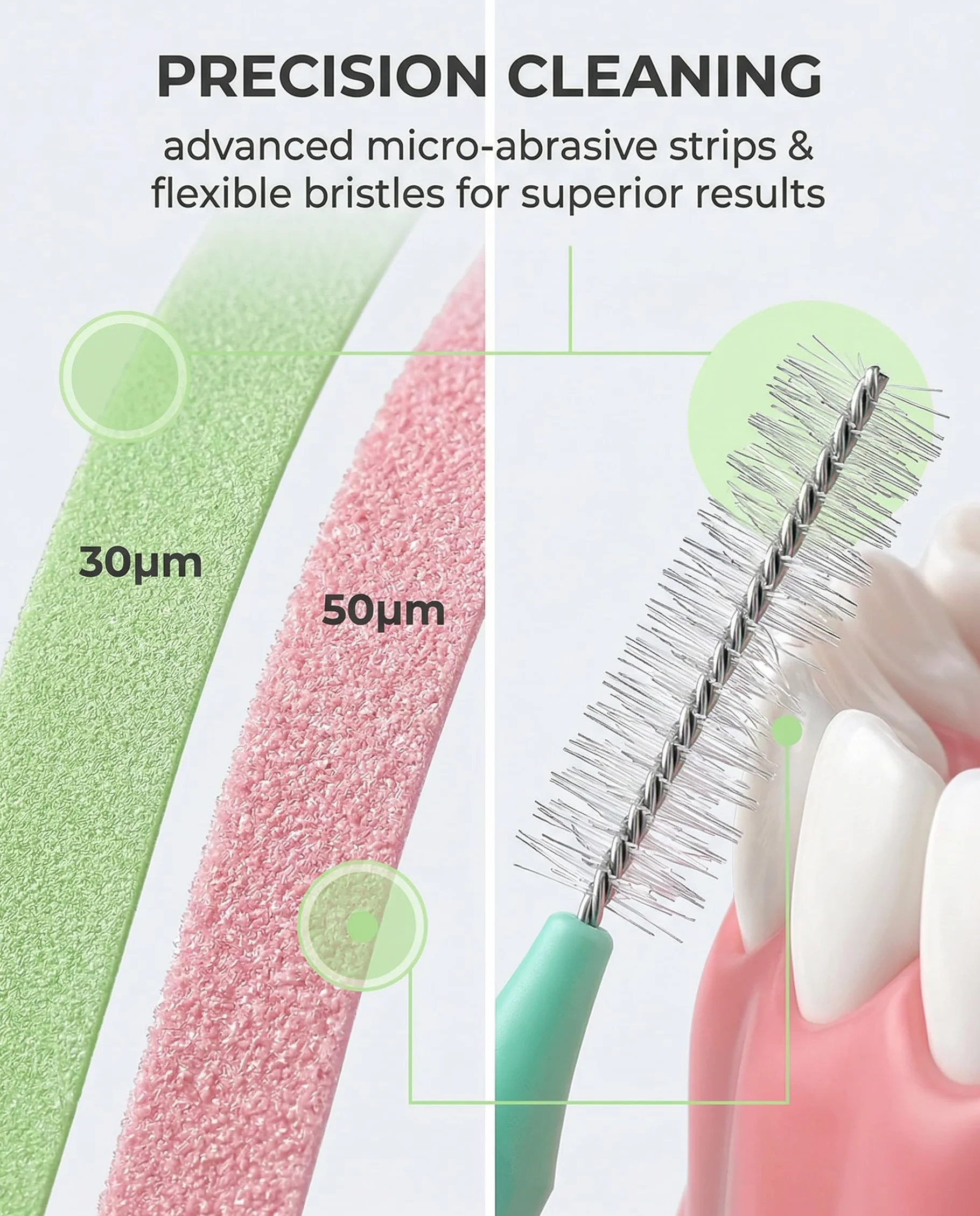 2 Rotoli di Carta Abrasiva Dentale (30μm / 50μm) e 10 Spazzolini Interdentali, Strisce Lucidanti per Denti, per Spazi Interdentali, Pulizia Profonda dell'Igiene Orale, Grossolana-Fine/Resina
