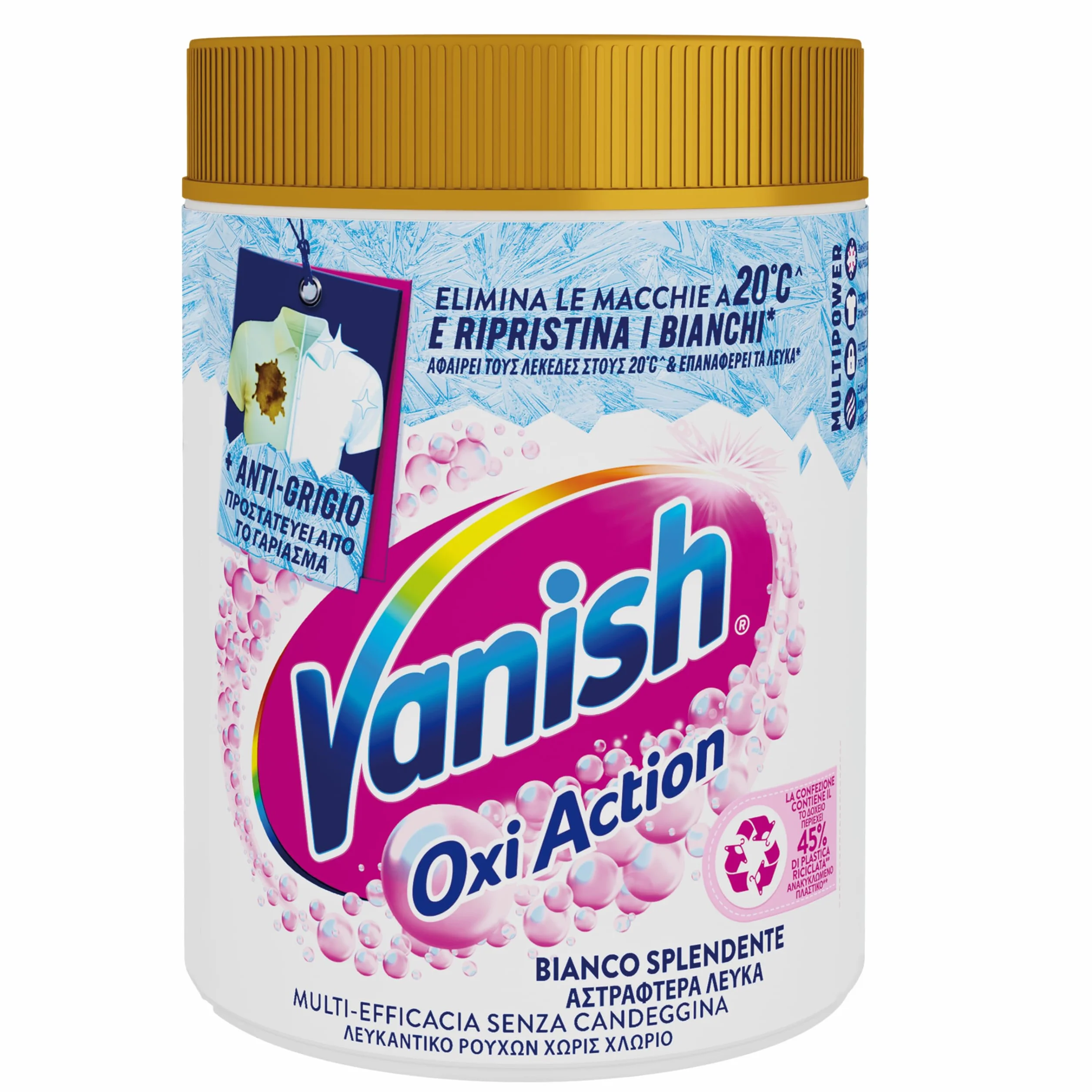 Vanish Oxi Action Multipower Polvere Bianco Splendente, Smacchiatore per Capi Bianchi, 1 Confezione da 1Kg per Bucato, Additivo Lavatrice Multiazione senza Candeggina