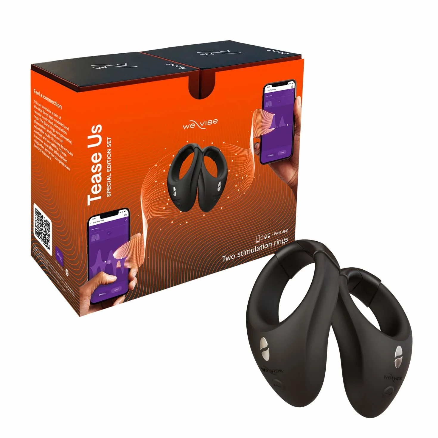 We-Vibe Tease Us Set Bond & Bond - Set di Anelli Vibranti Indossabili - Stimolante Fallico - Estendibile 35-42mm - 10+ Modi di Vibrazione - Sex Toys