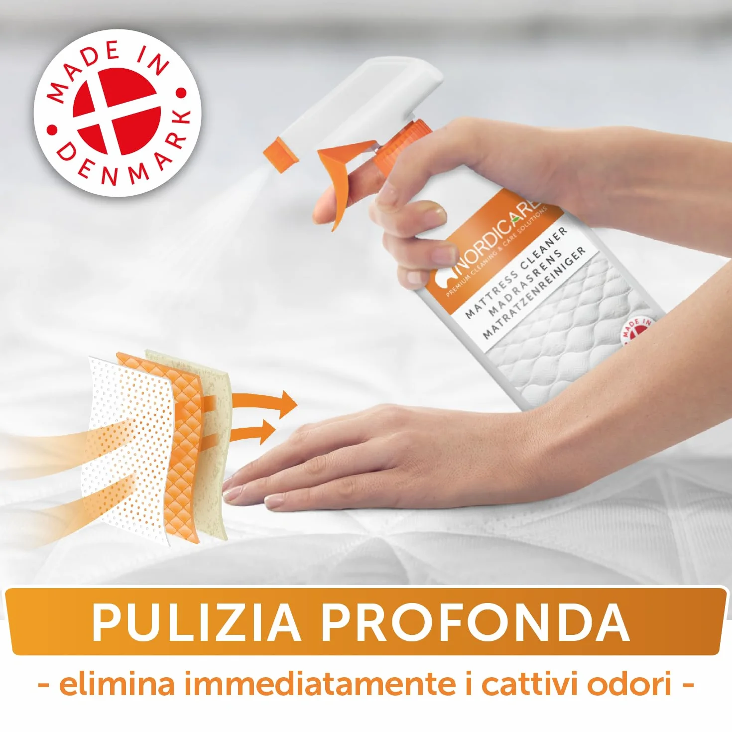 Nordicare Detergente Spray 500ml per Materassi e Biancheria da Letto Elimina Odori