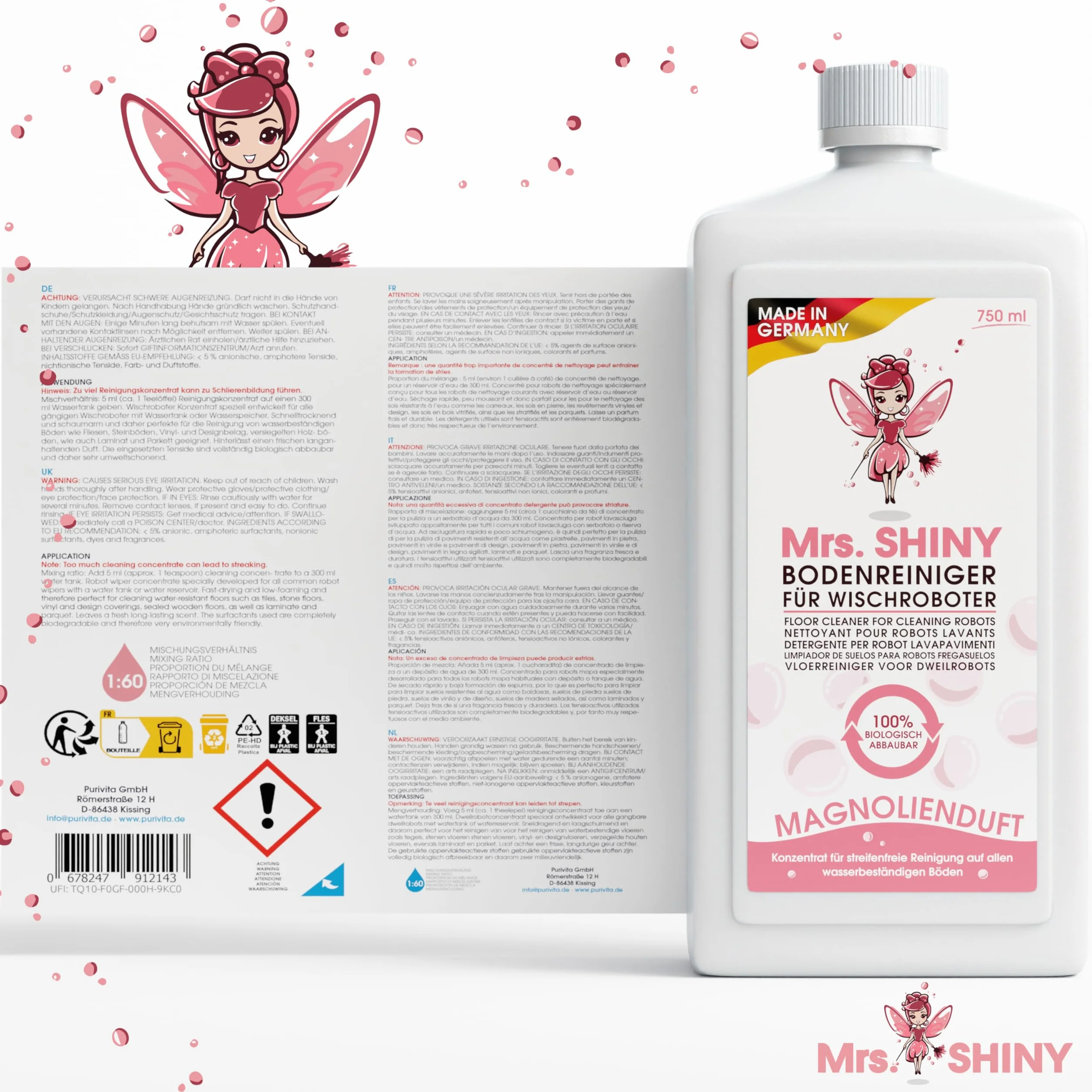 Mrs. SHINY Detersivo per lavapavimenti 750 ml magnolia senza striature