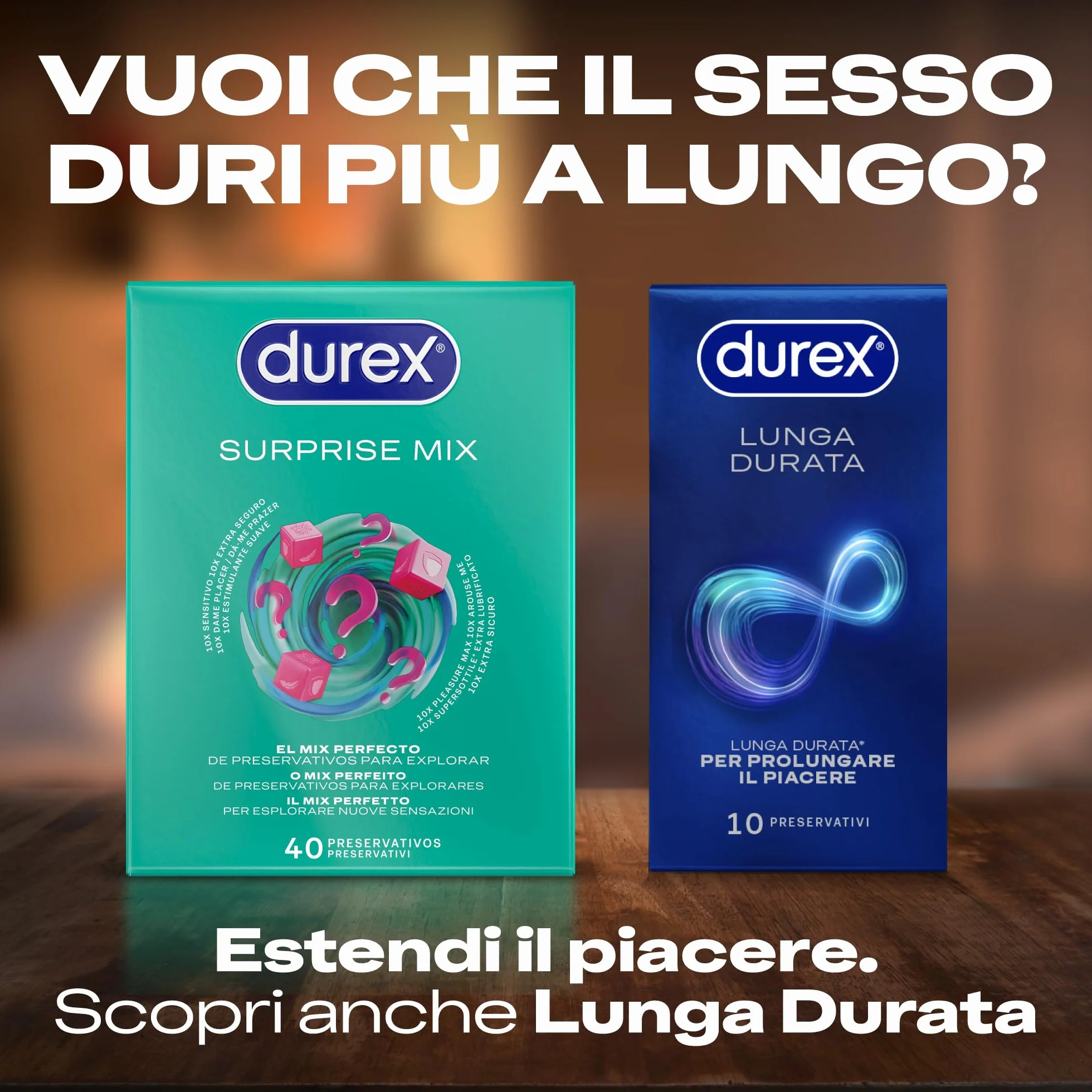 Durex Surprise Mix, Preservativi Assortiti, Profilattici Sottili e con Rilievi e Nervature, 40 Profilattici, Solo Online