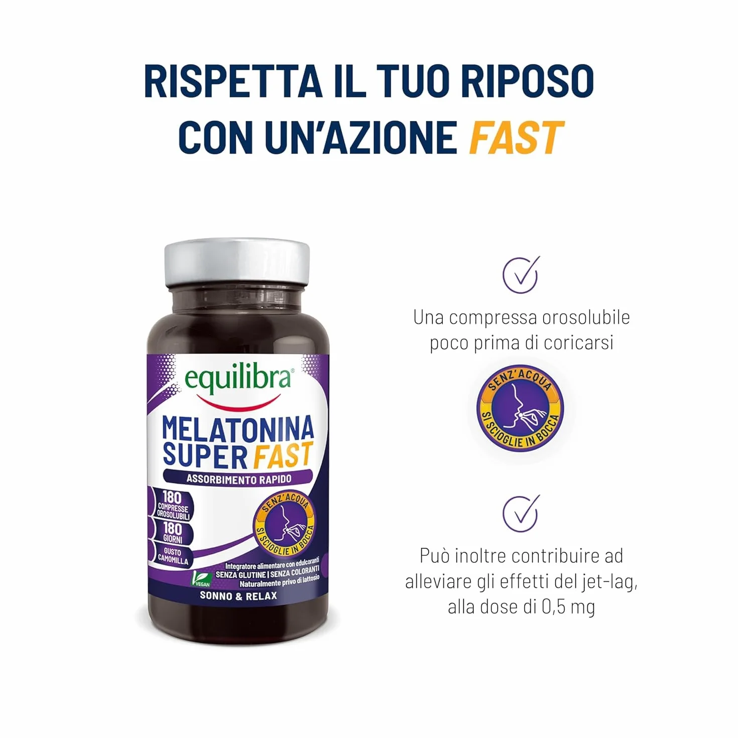 Equilibra Melatonina Super Fast 180 Compresse Orosolubili Integratore Sonno Rapido