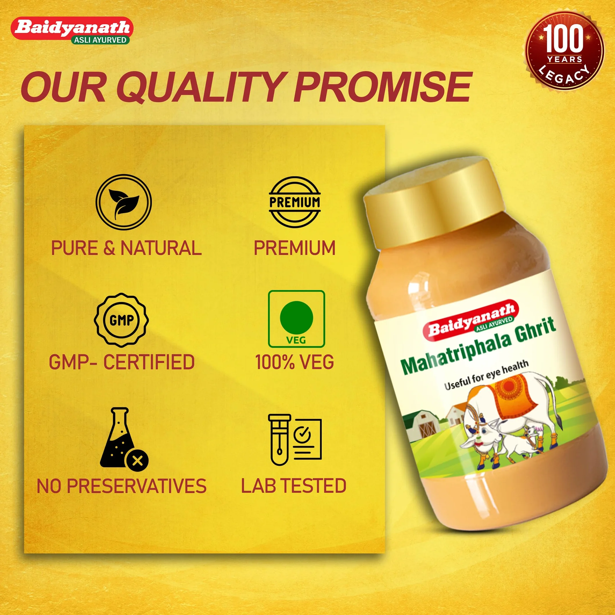Baidyanath MAHA Triphala Ghrita - 100 ml | Formula ayurvedica per la cura degli occhi con Triphala | Vasak & Nilophar per la salute e il benessere generale degli occhi