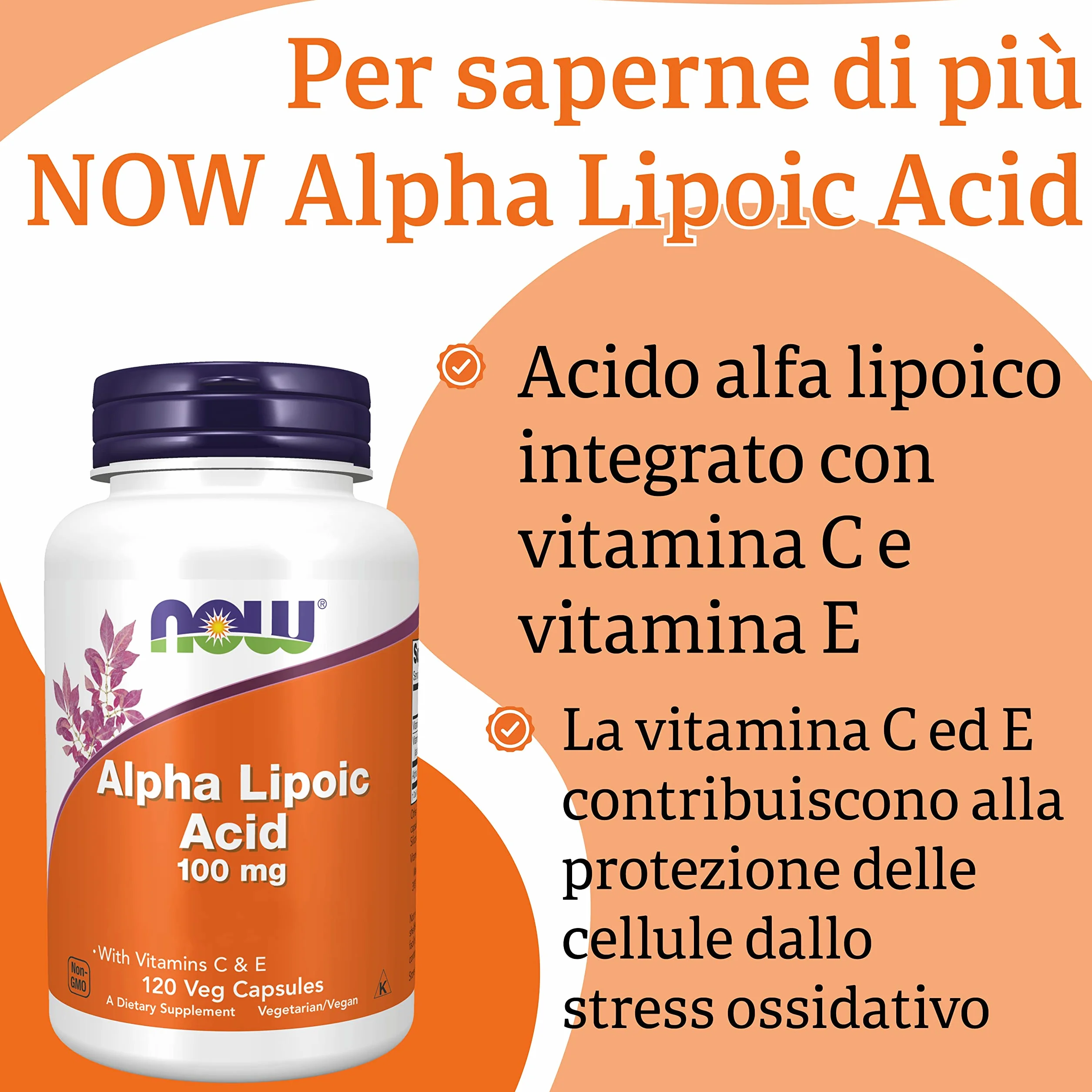 Now Foods Alpha-Lipoic Acid 100mg 120 Capsule Vegane