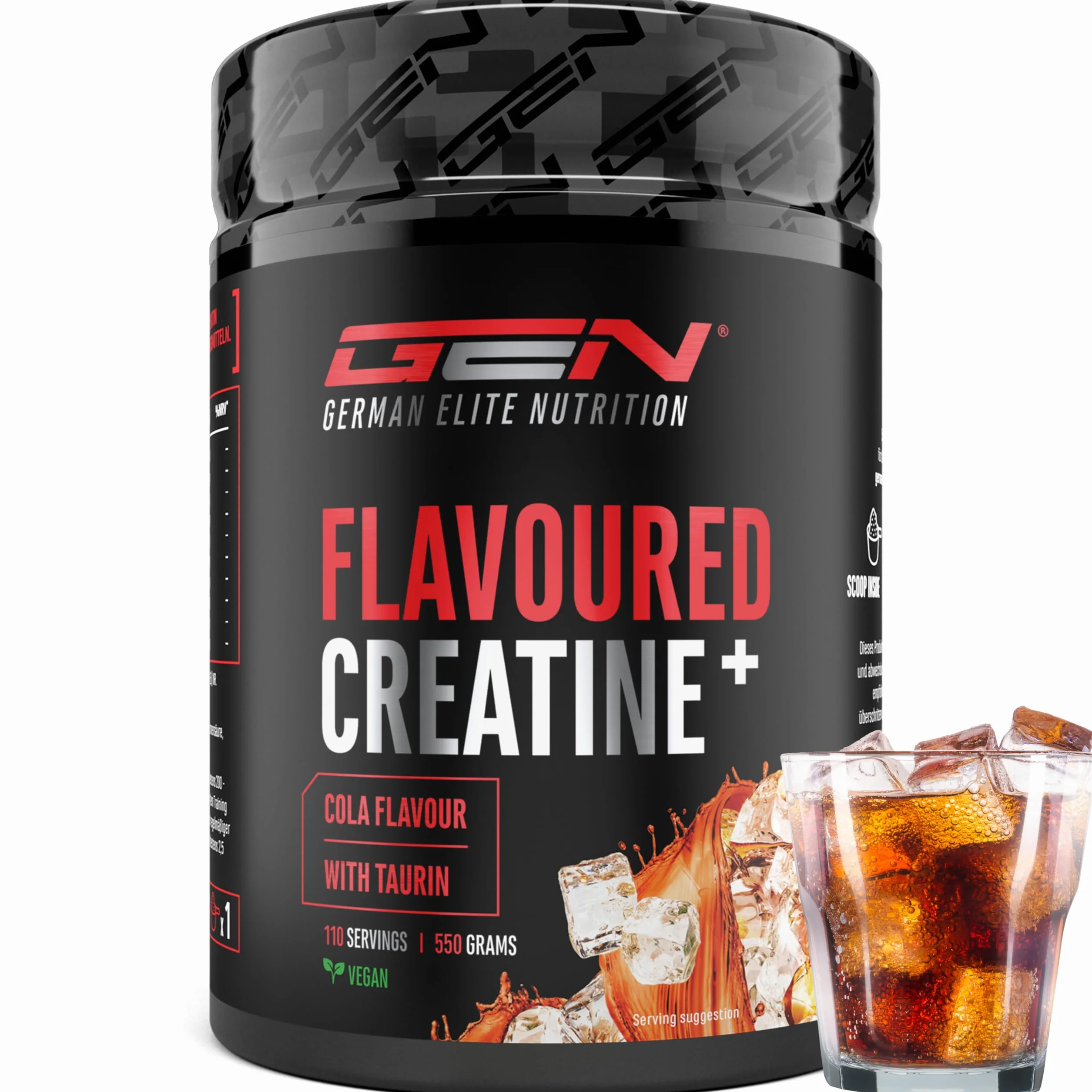 Flavoured Creatine polvere - 550 g - creatina monoidrato + L-taurina - creatina micronizzata aromatizzata - senza zuccheri & ottima solubilità - vegano (Cola)