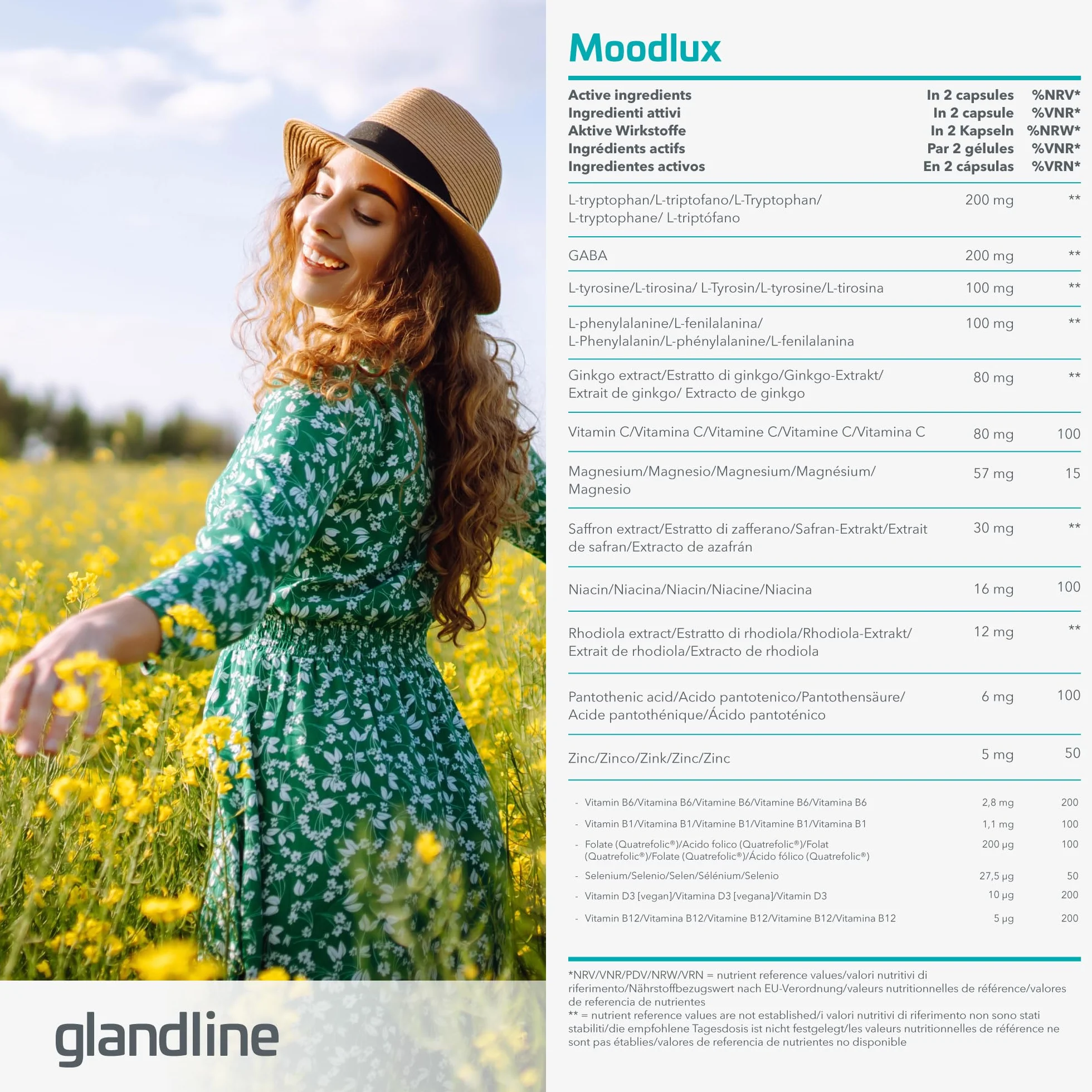 MoodLux Integratore per l’Umore Zafferano Rodiola Ginkgo L-Tirosina Magnesio Selenio 60 Capsule Sensilab