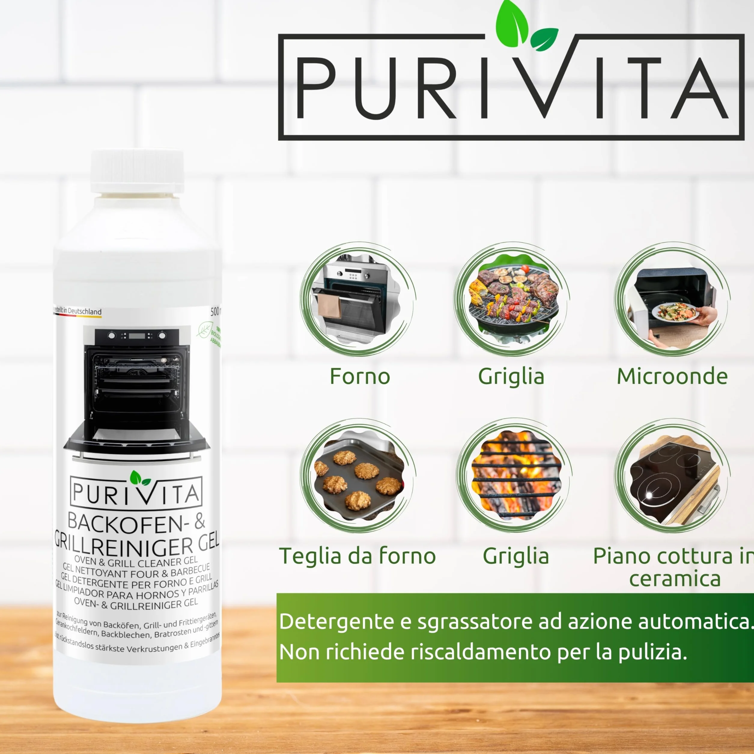 PURIVITA® Pulizia Fornr & Barbecue Grill Gel Liquido [500ML] - Detergente Pulizia Griglia Barbecue - Prodotto per Pulire il Forno & BBQ - Pulisci Forno Gel - Oven & Grill Cleaner