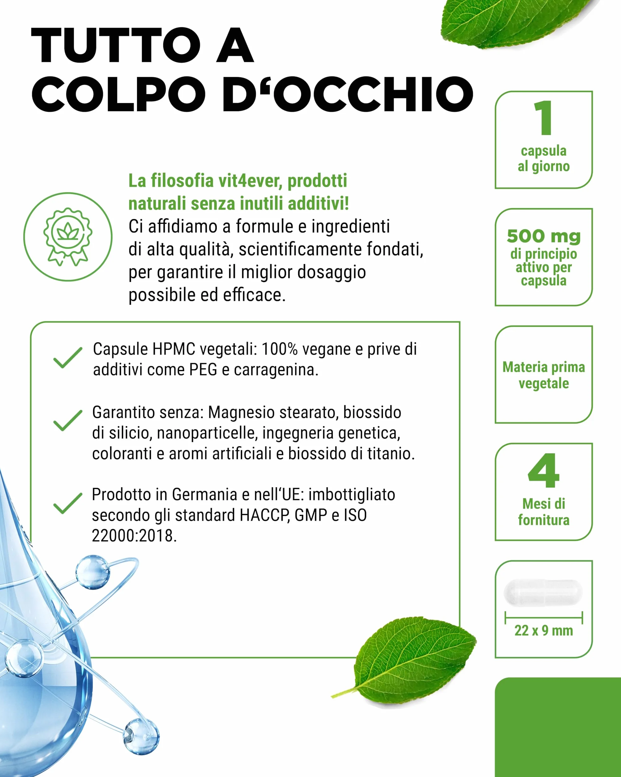 Acido Ialuronico 120 Capsule 500 mg 500-700 kDa Fermentazione Vegetale Vegano