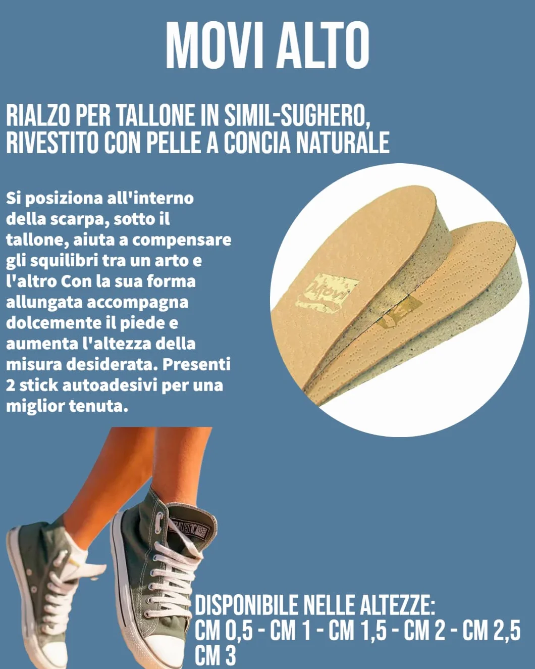 Movi Alto Rialzo per Tallone in Simil-Sughero, Rivestito con Pelle a Concia Naturale