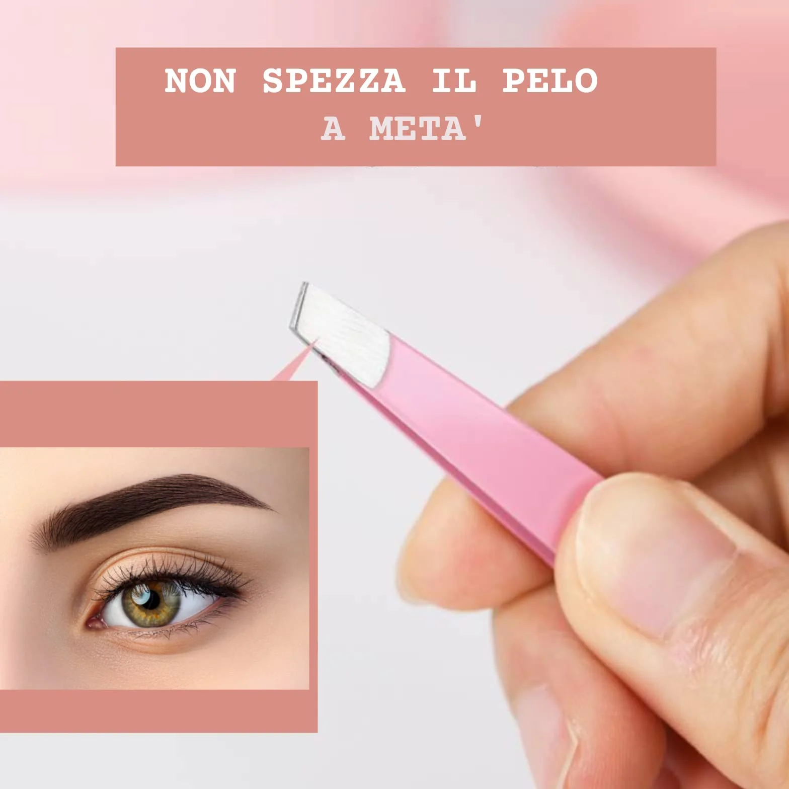 Pinzetta Sopracciglia Professionale Rosa Di Precisione (Obliqua) con Custodia Antiscivolo per Sopracciglia Perfettamente Definite