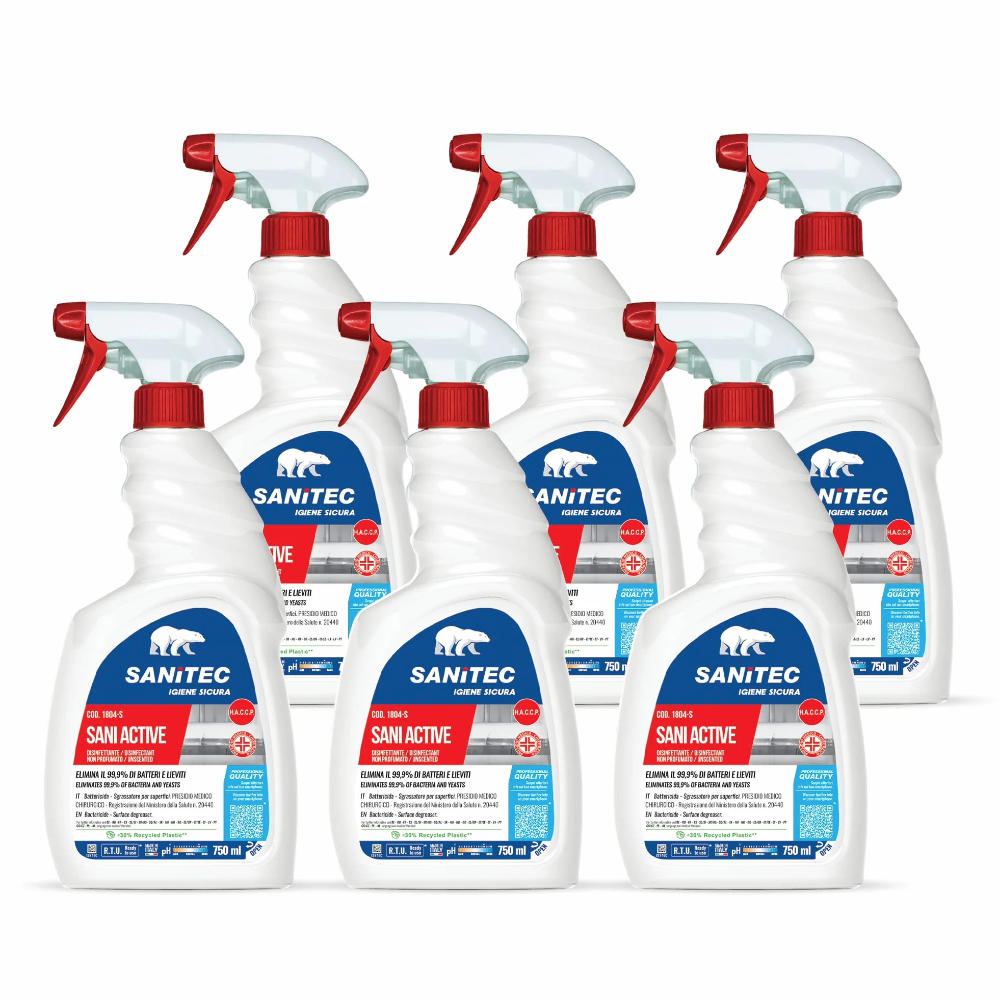 SANITEC Sani Active Spray Disinfettante Sgrassante Universale 750 ml 6 Confezioni