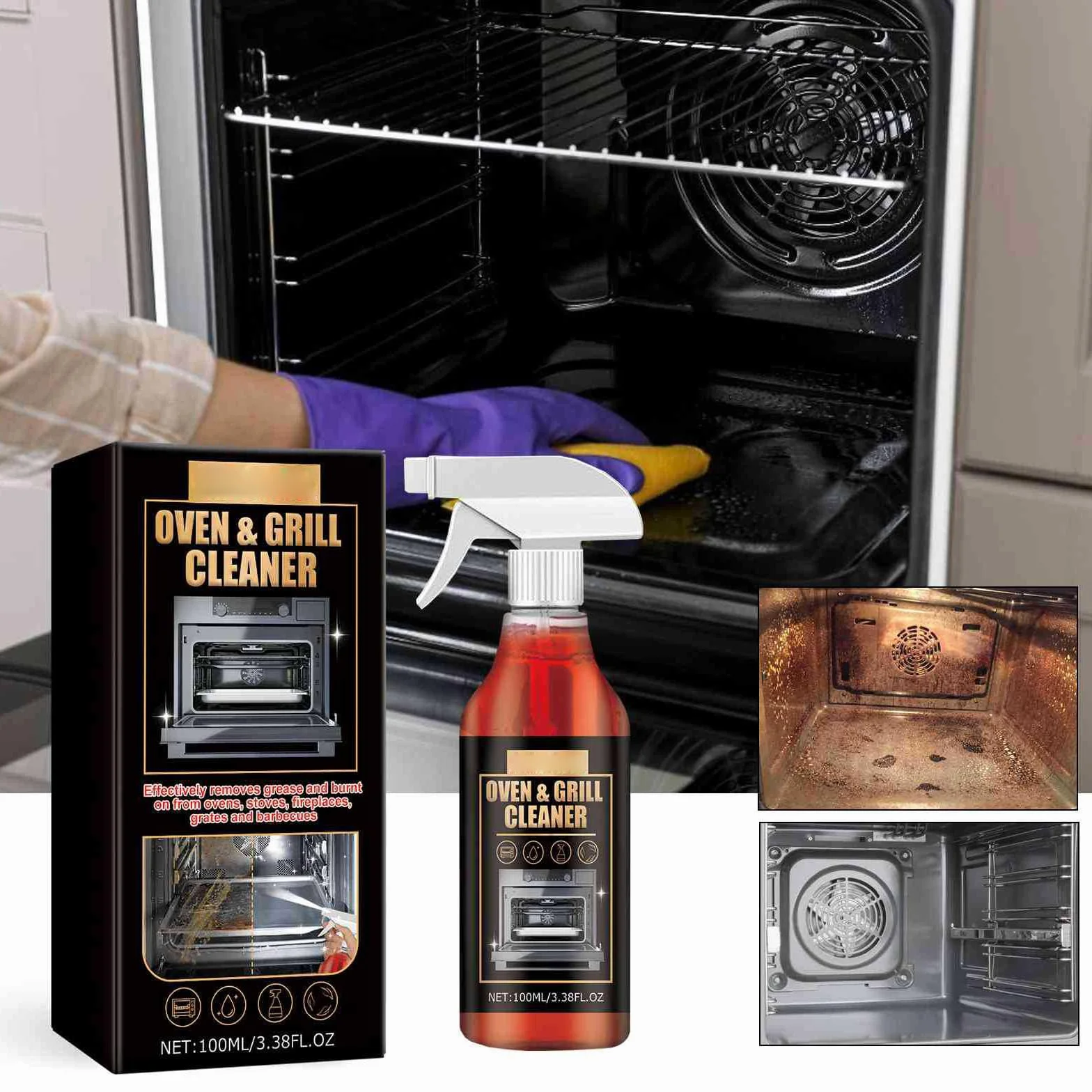 Pulizia di Forno e Grill,Detergente per Forno,100ML,1PC,Pulitore e Sgrassatore extra forte Per Forno,Piano Cottura e Grill