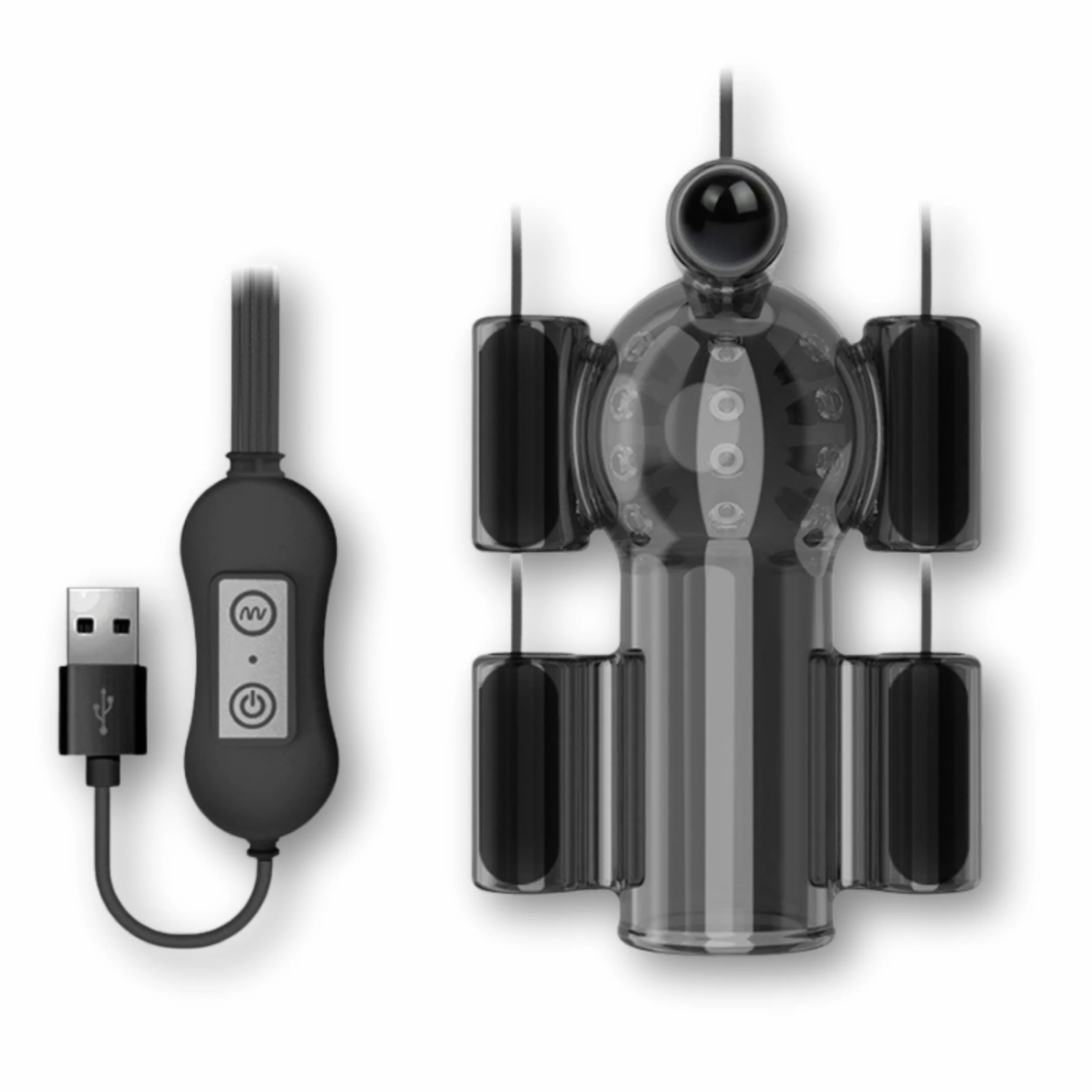 FOPS Stimolatore Gluteo con Vibrazione Nero – 10,6 cm Cover Peniana con 20 Modalità, Funzione Anello Peniano e Cavo di Carica USB Lungo per Uomini N05-23