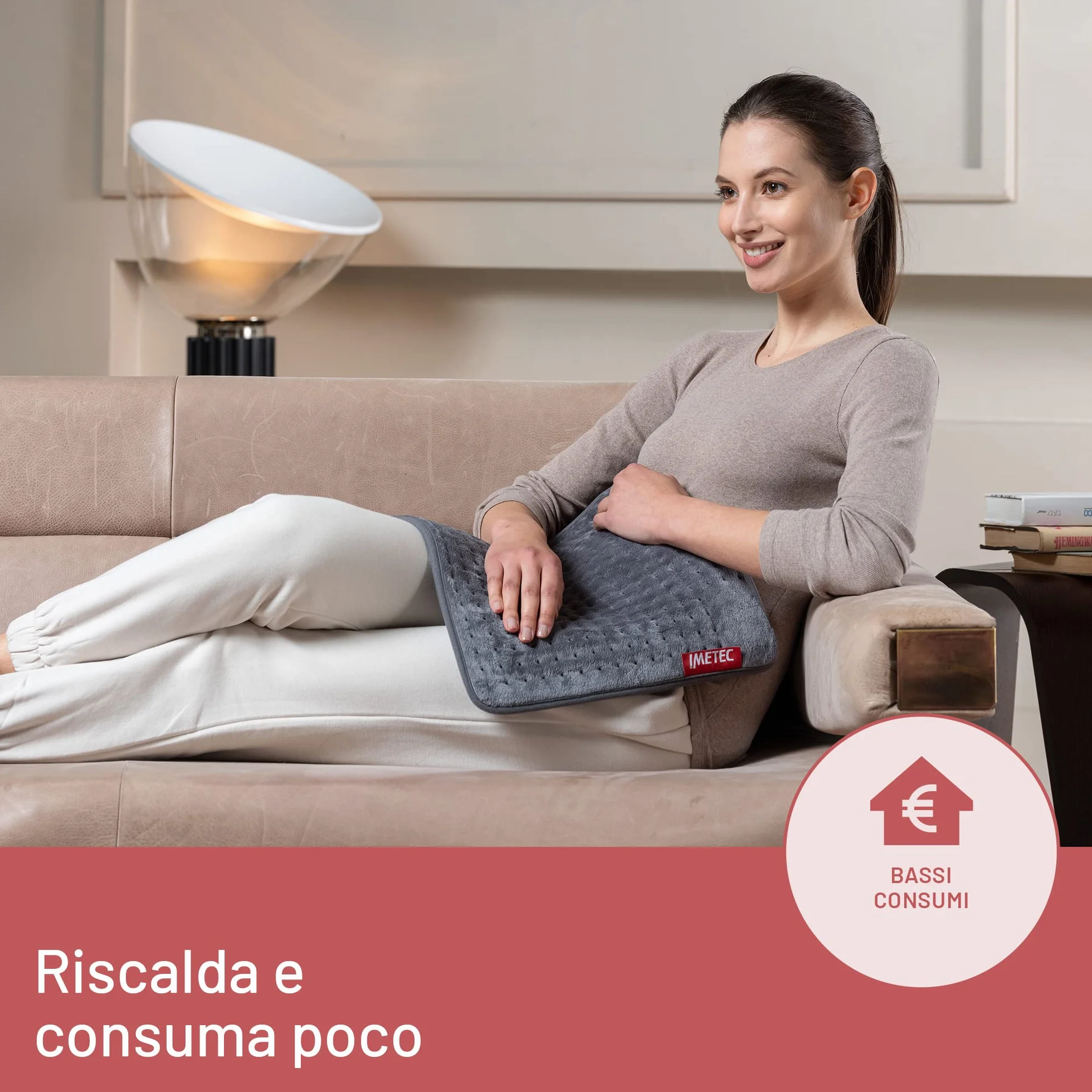 Imetec Intellisense Essential, Termoforo Multiuso, Cuscino Termico, 40x35 cm, Tessuto Anallergico, 5 temperature, Electro Block di sicurezza, Lavabile in lavatrice