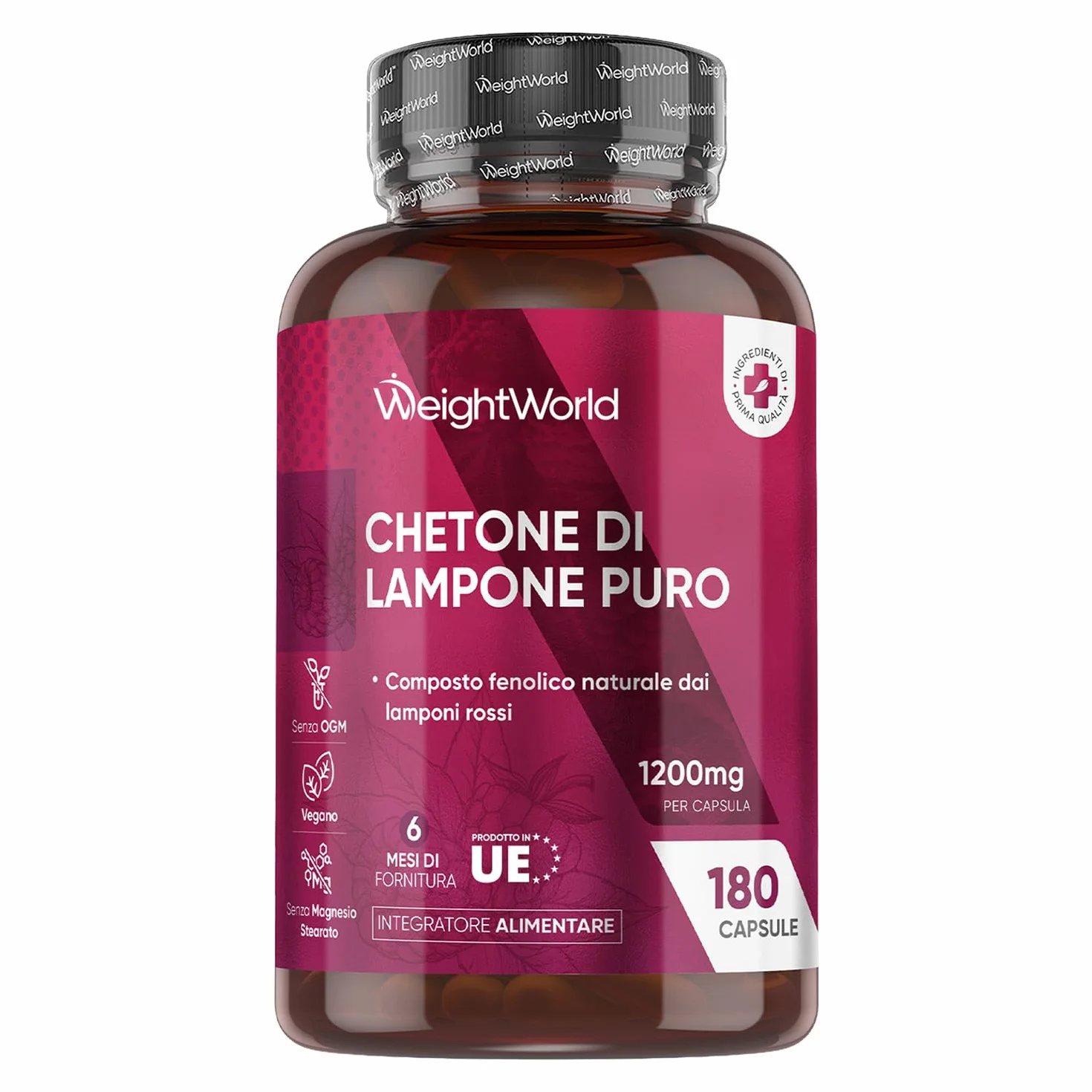 Integratore Chetoni di Lampone Puro 180 Capsule Vegane 1200mg 20:1 Estratto