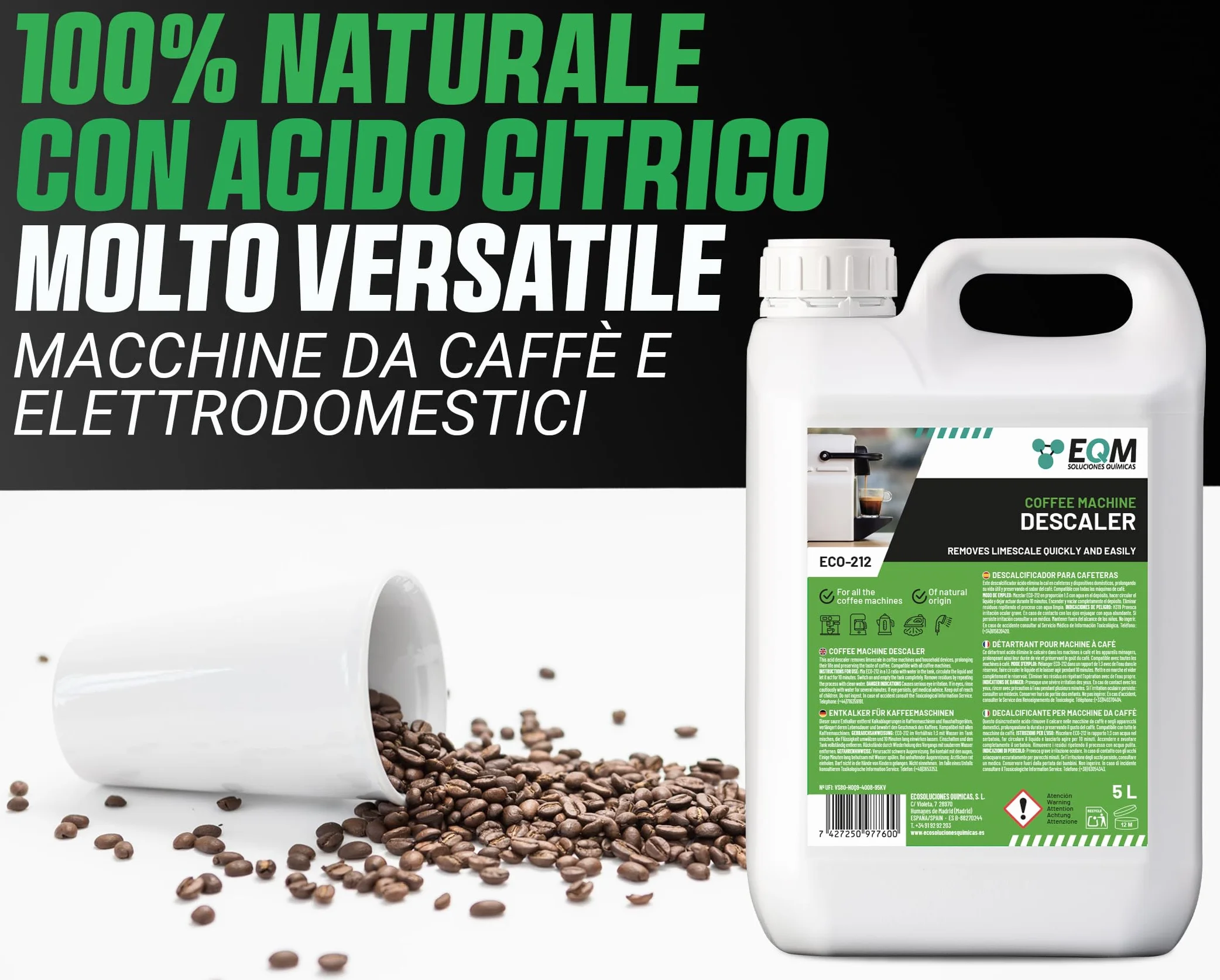 EQM Decalcificante per Macchine da Caffè 5L 100% Origine Naturale