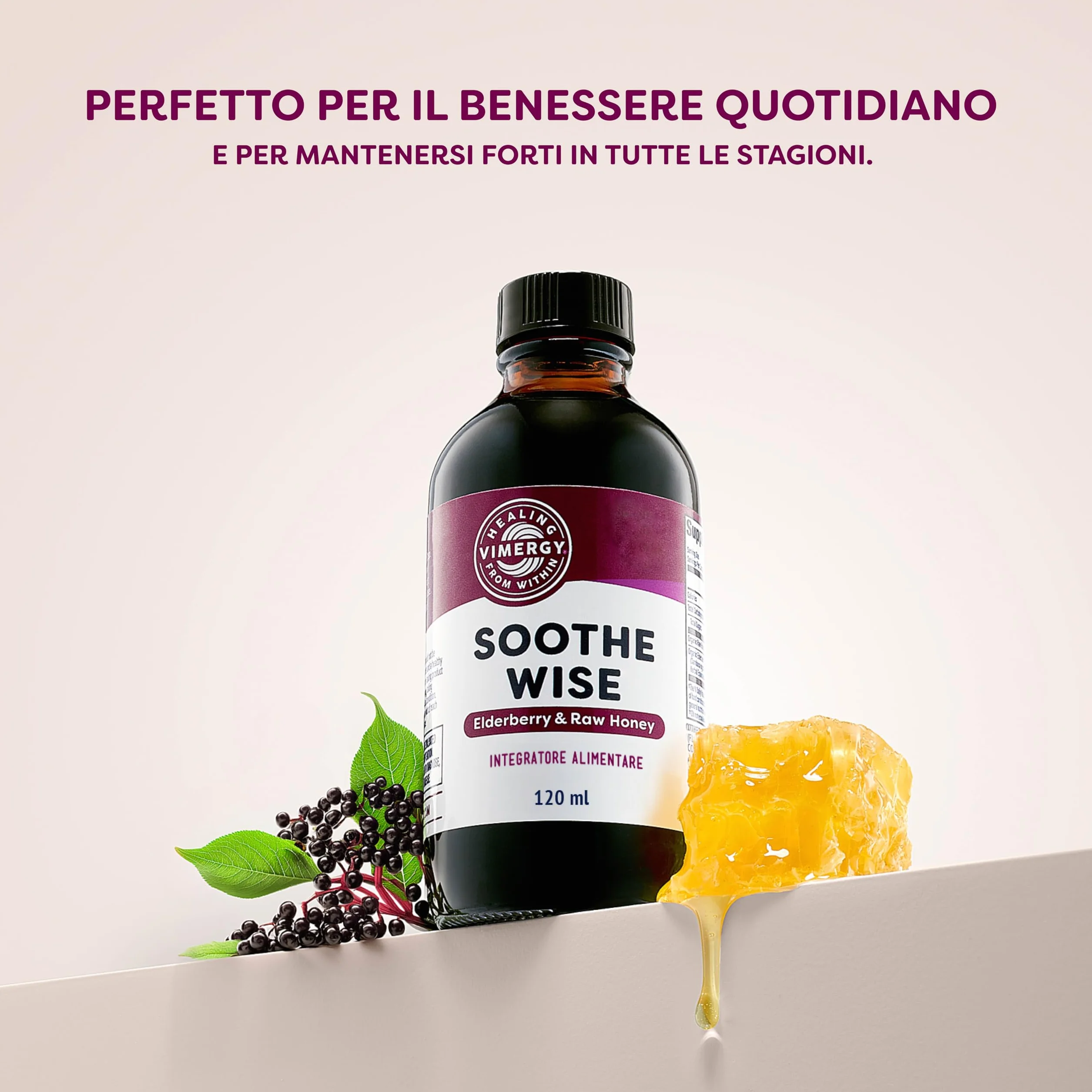 Vimergy Soothe Wise – Estratto di sambuco ad assorbimento rapido con formula a base di miele grezzo e biologico – Kosher (120 ml)