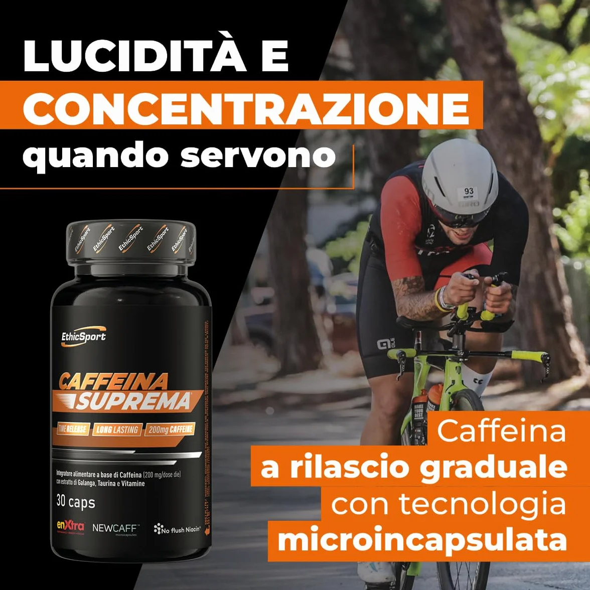 ETHICSPORT Caffeina Suprema 200 mg Caffeina a rilascio modulato NEWCAFF EnXtra Teanina Taurina 30 capsule vegetali