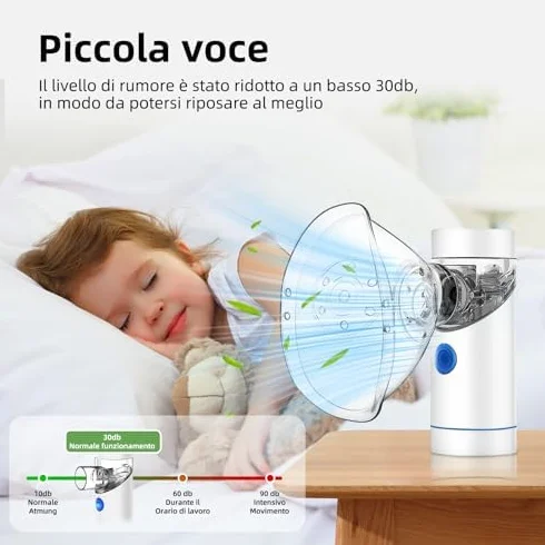 Aerosol Silenzioso, Ricaricabile USB-C Macchina Aerosol per Adulti e Bambini,Con Display Digitale, Aerosol Ultrasuoni Con 2 Maschere e un Boccaglio