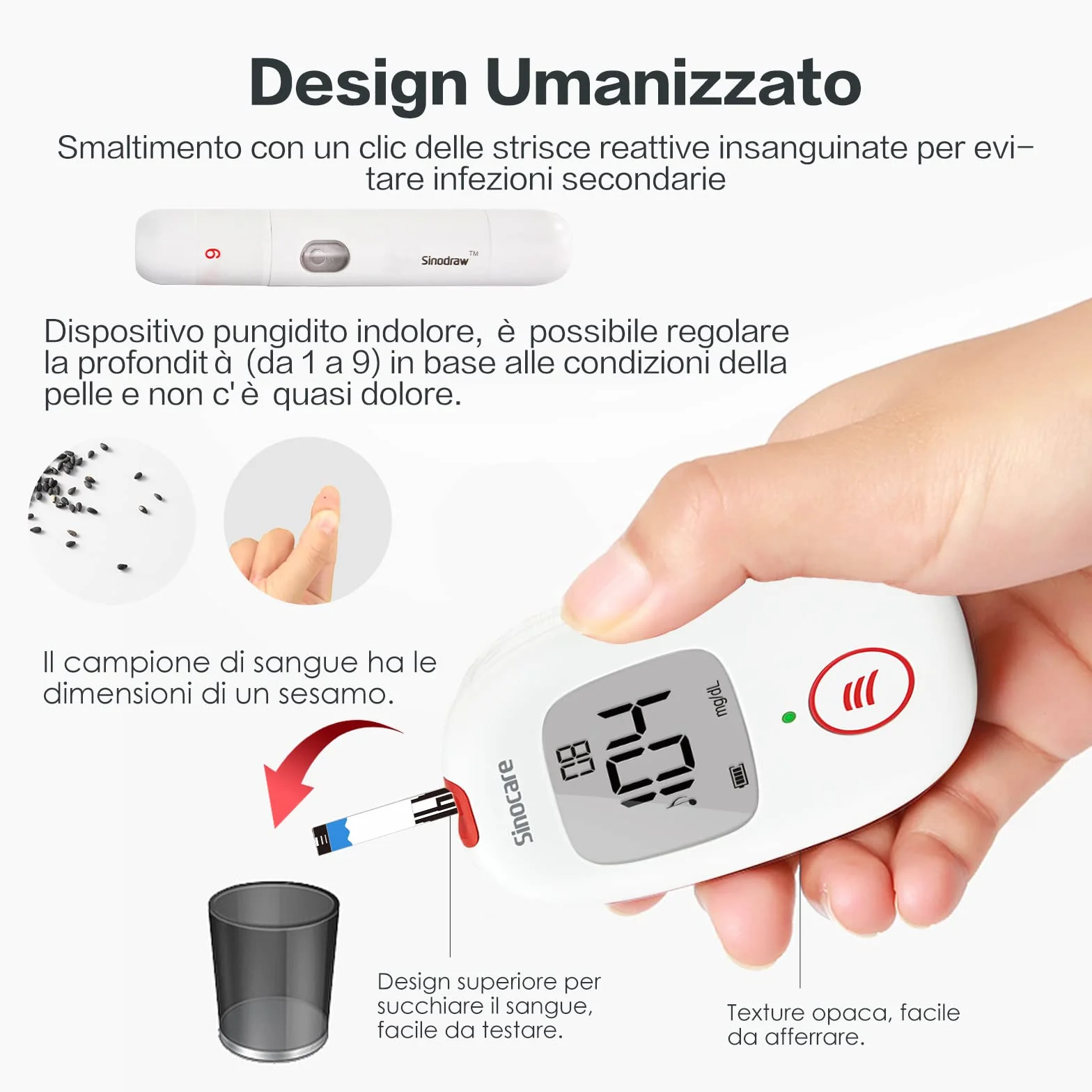 Sinocare Safa AQ Voice Misuratore Glicemia Glucometro, 25 Strisce e 25 Lancette