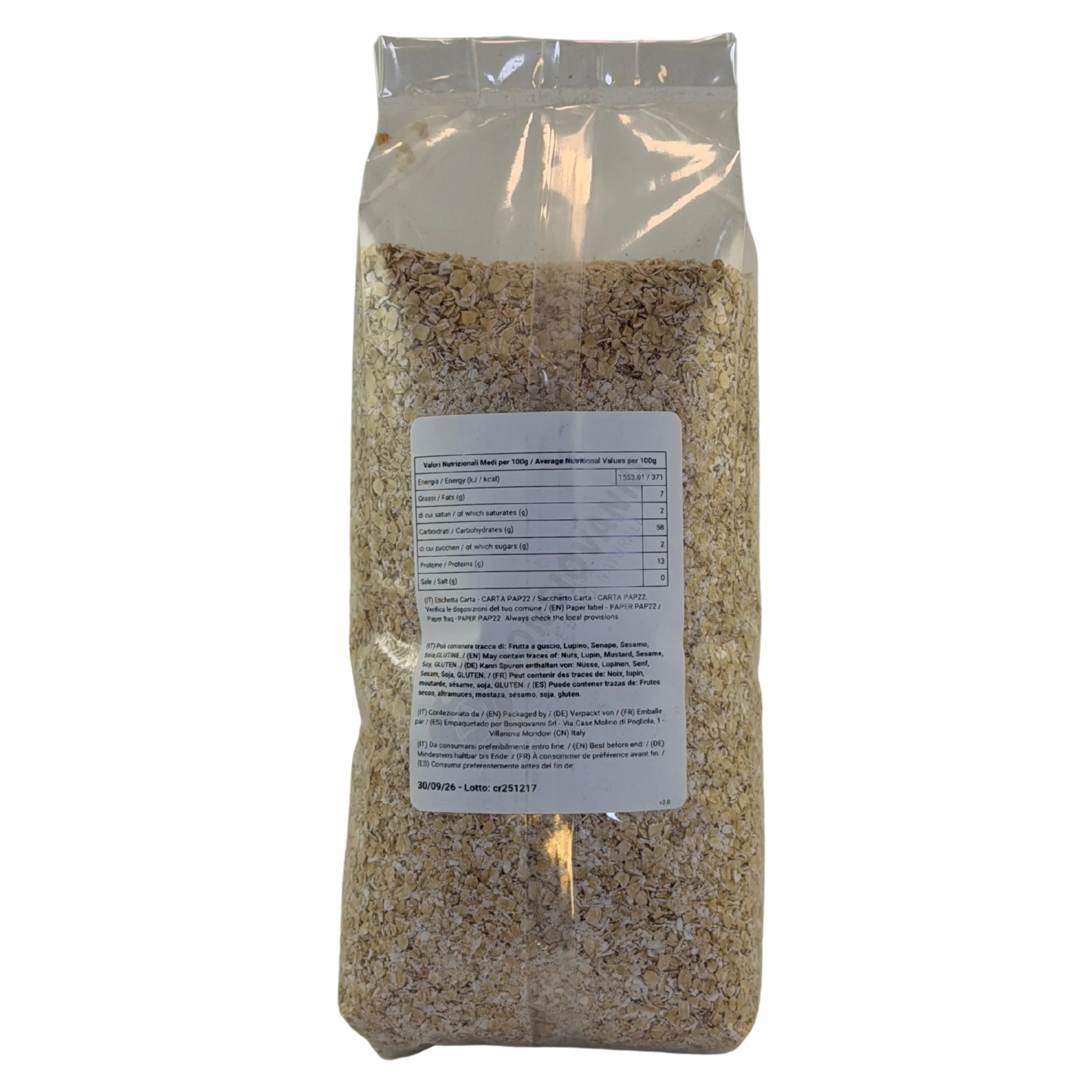 BONGIOVANNI FARINE E BONTA' NATURALI Crusca D'Avena Macinazione grossa 1 kg